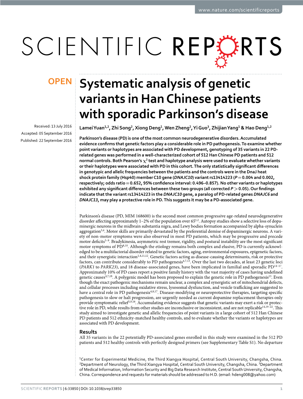 Systematic Analysis of Genetic Variants in Han Chinese Patients With