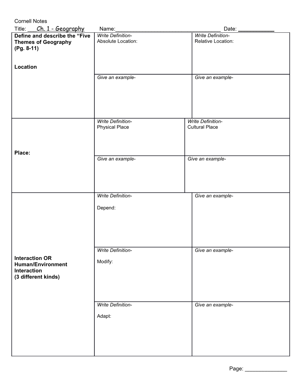 Cornell Notes