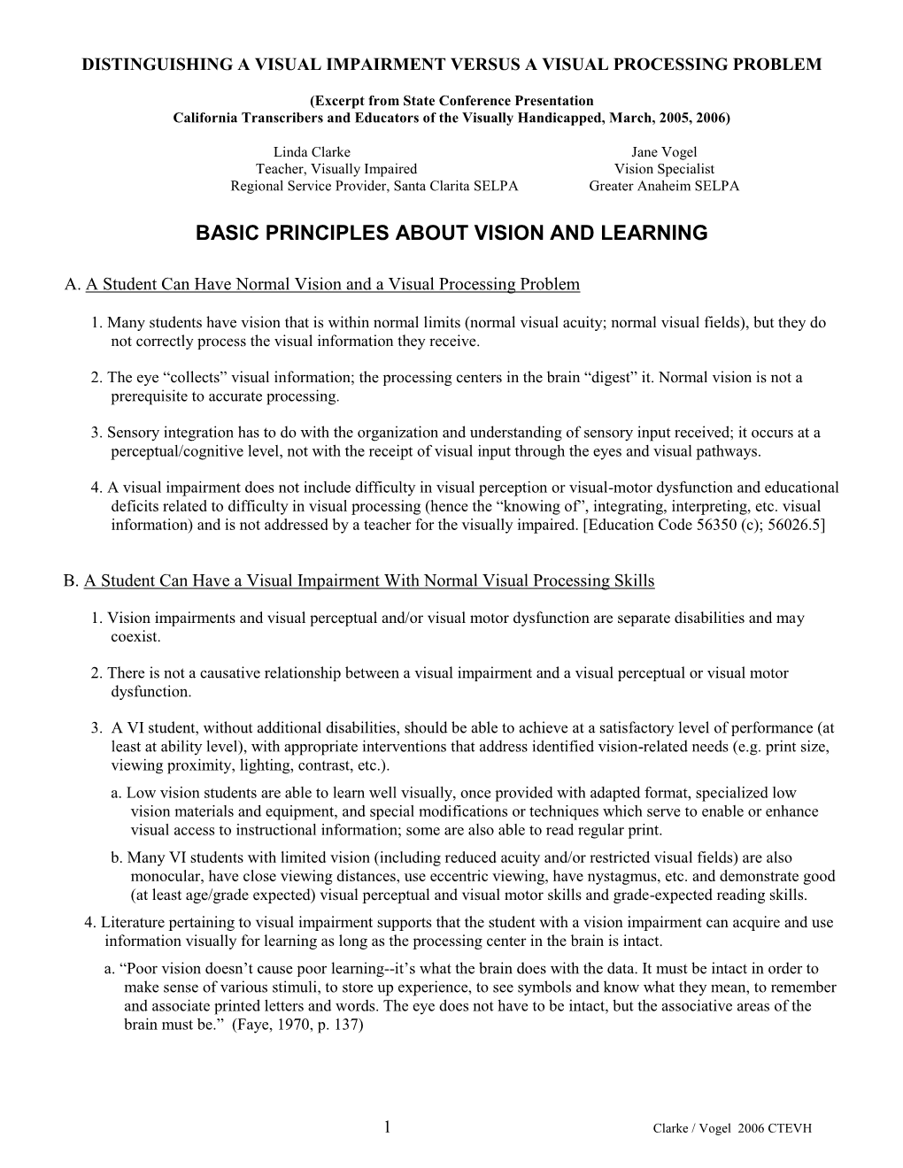 Distinguishing a Visual Impairment Versus a Visual Processing Problem