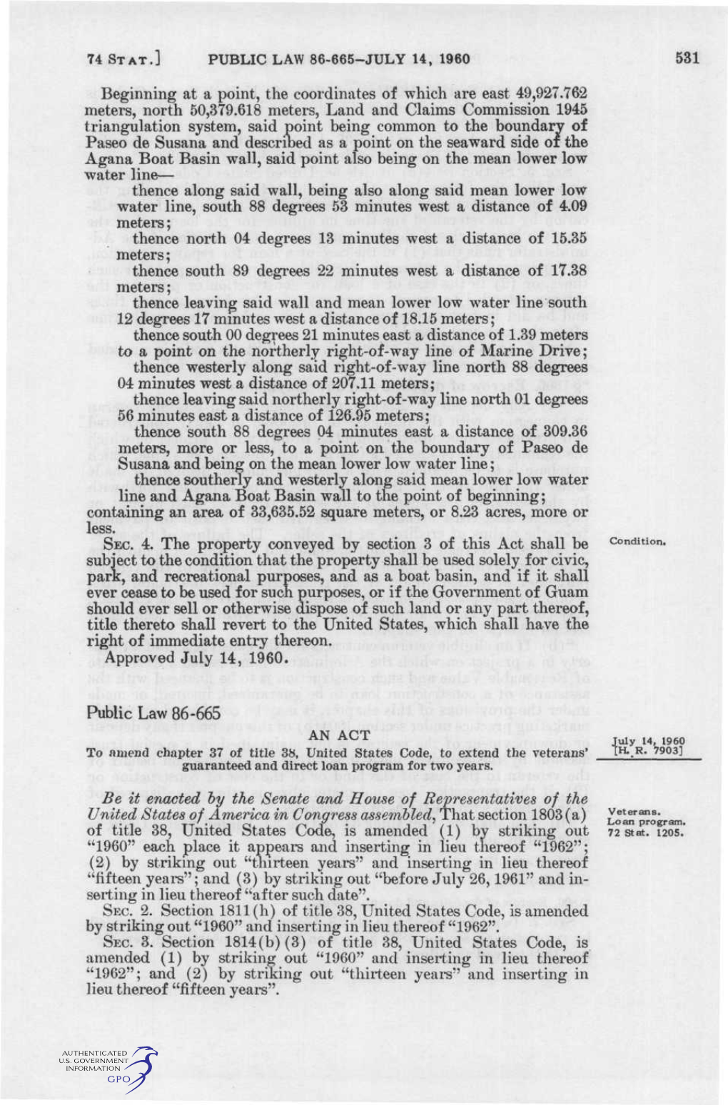 PUBLIC LAW 86-665-JULY 14, 1960 531 Beginning at a Point, The