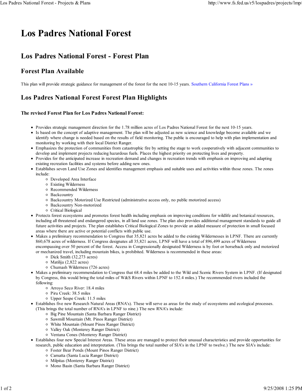 Los Padres National Forest - Projects & Plans