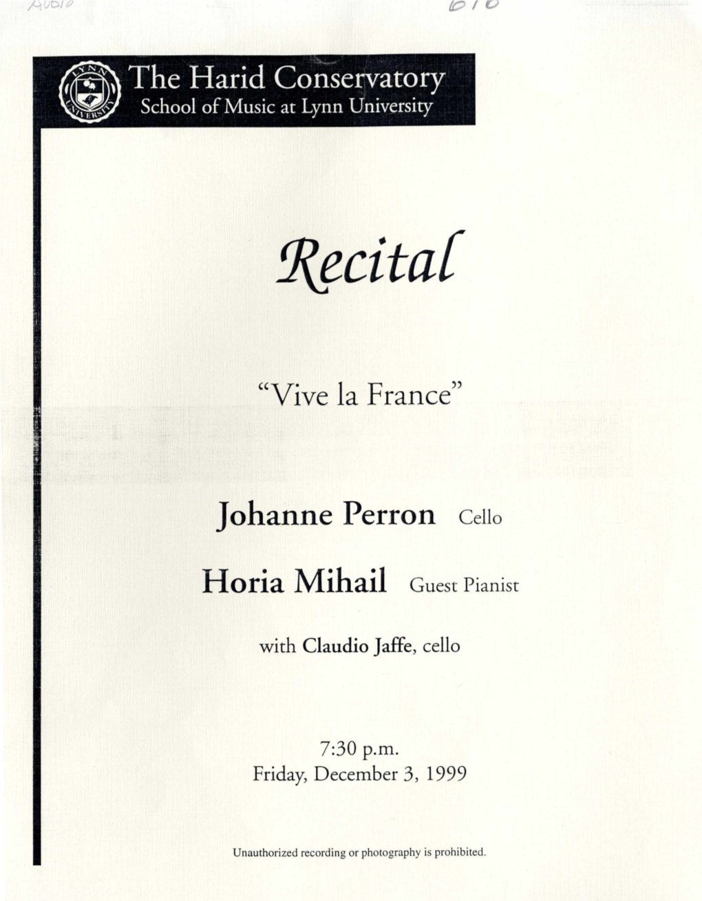 1999-2000 Recital" Vive La France"-Johanne Perron, Horia Mihail and Claudio Jaffe
