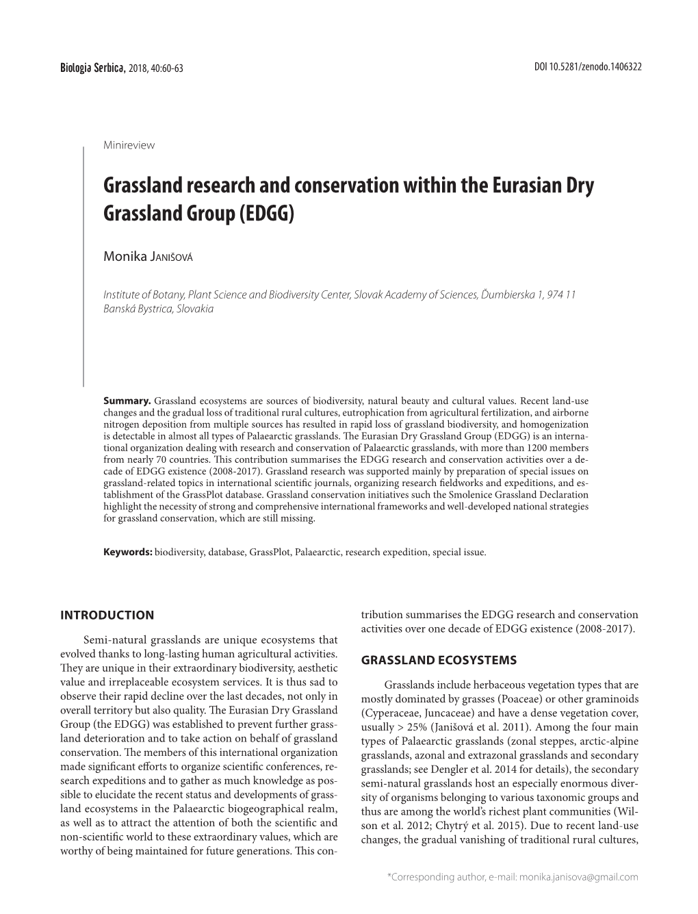 Grassland Research and Conservation Within the Eurasian Dry Grassland Group (EDGG)