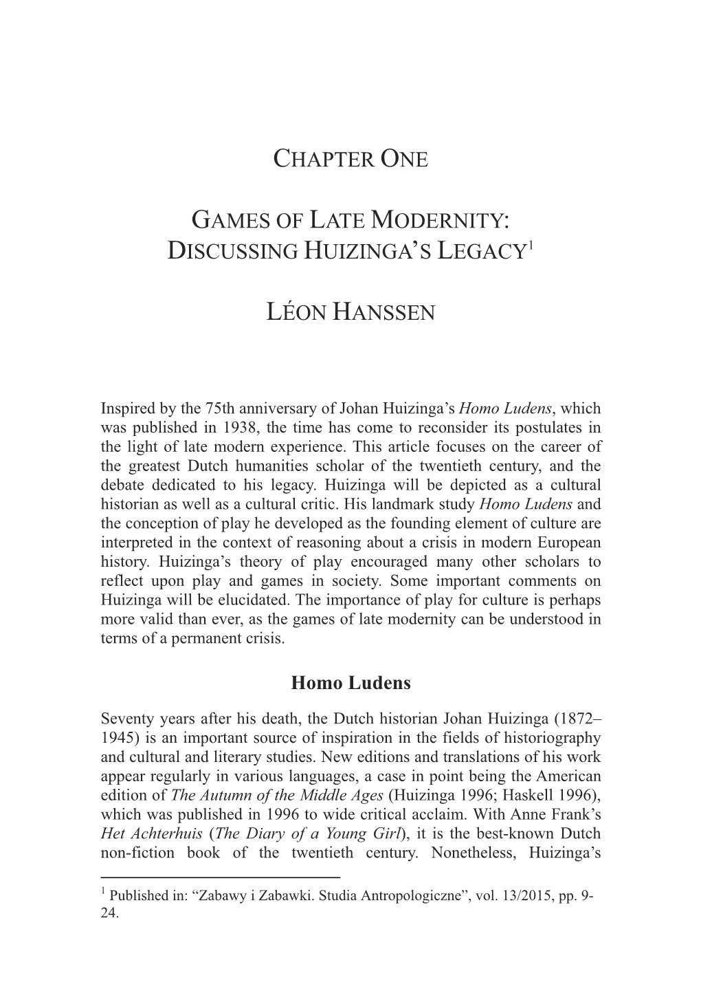Chapter One Games of Late Modernity