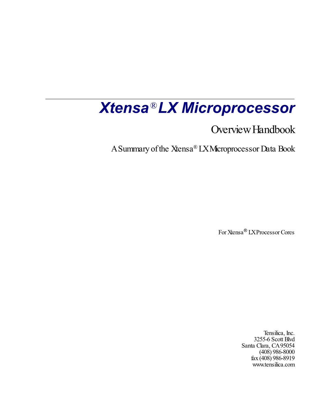 Xtensa LX Microprocessor Overview Handbook Iii Contents