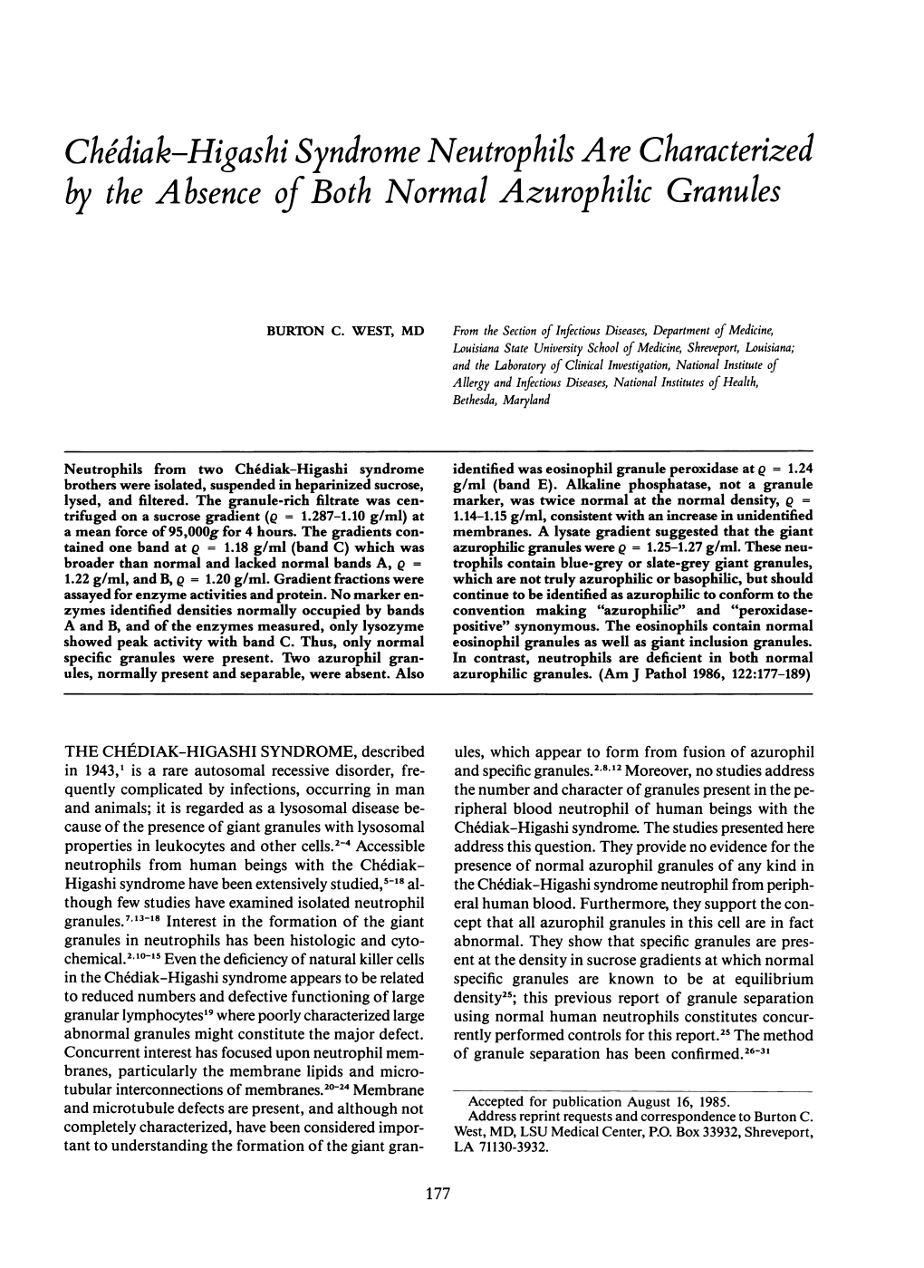 Chediak-Higashi Syndrome Neutrophilsare Characterized