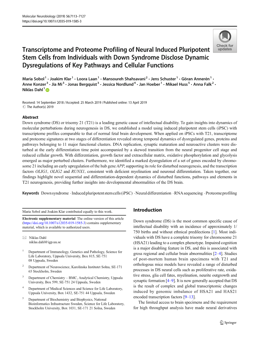 Transcriptome and Proteome Profiling of Neural Induced Pluripotent Stem