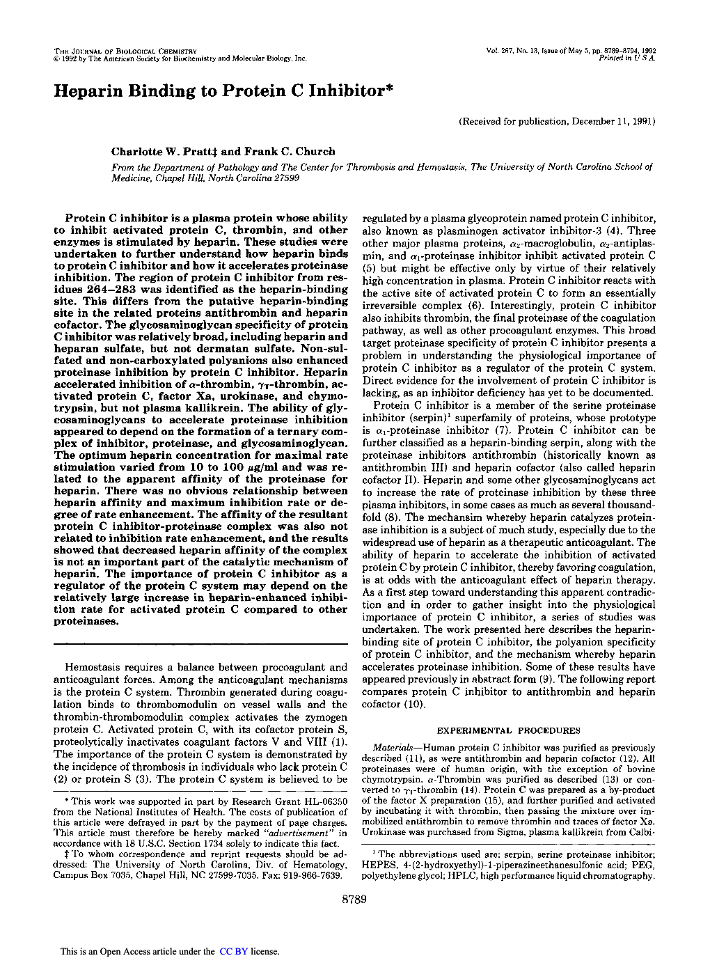 Heparin Binding to Protein C Inhibitor