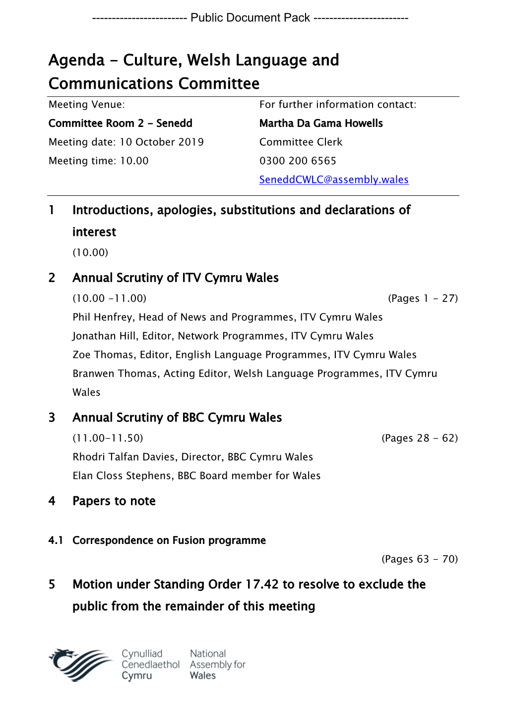 (Public Pack)Agenda Document for Culture, Welsh Language And