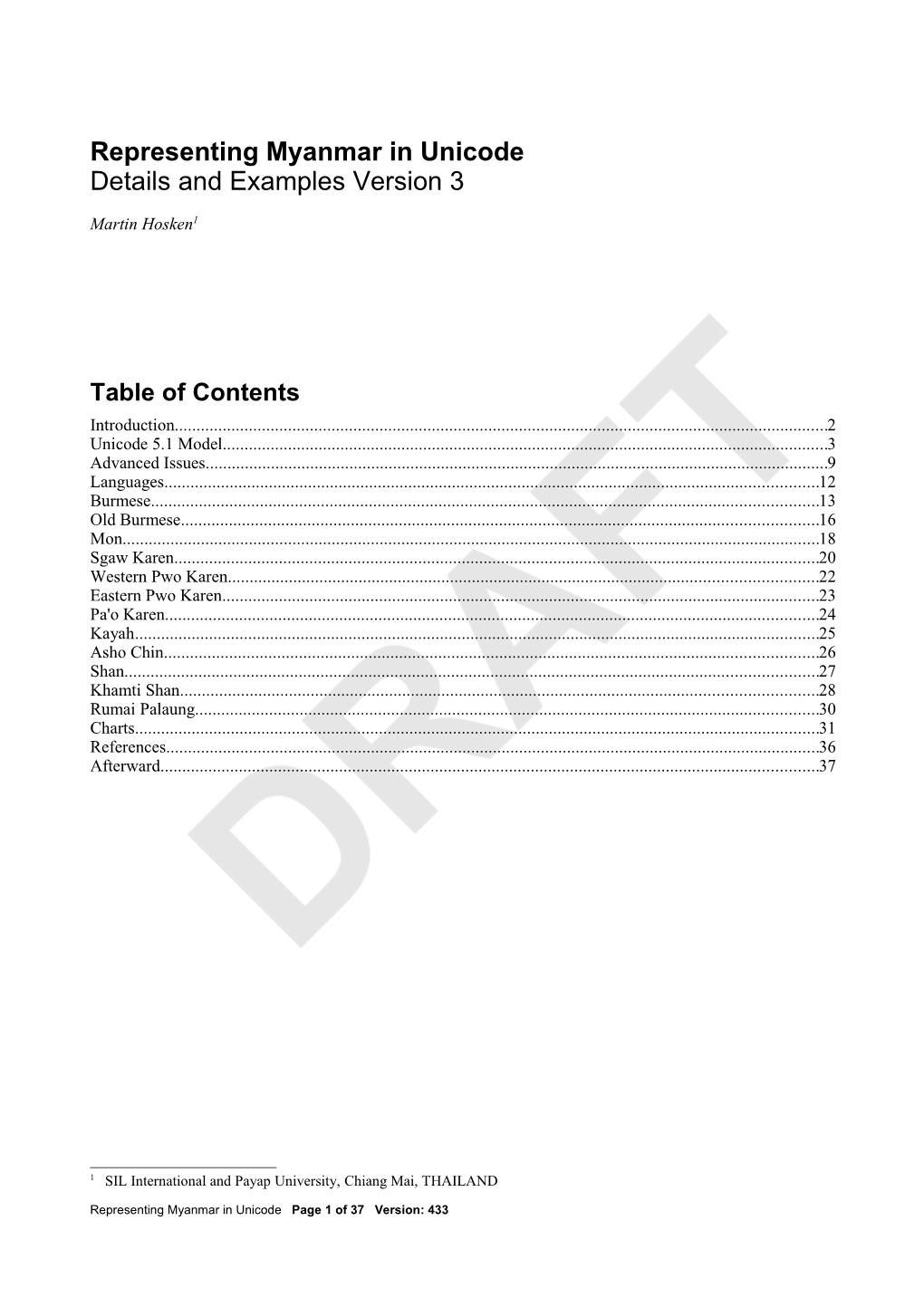 Representing Myanmar in Unicode Details and Examples Version 3