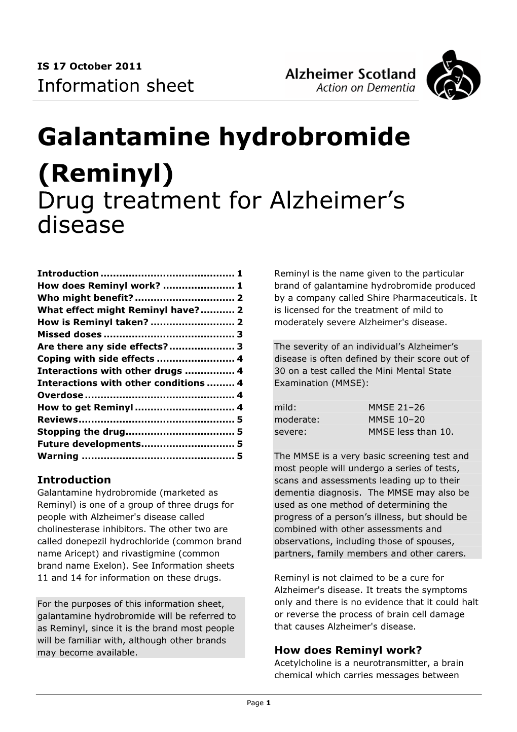 Reminyl) Drug Treatment for Alzheimer’S Disease