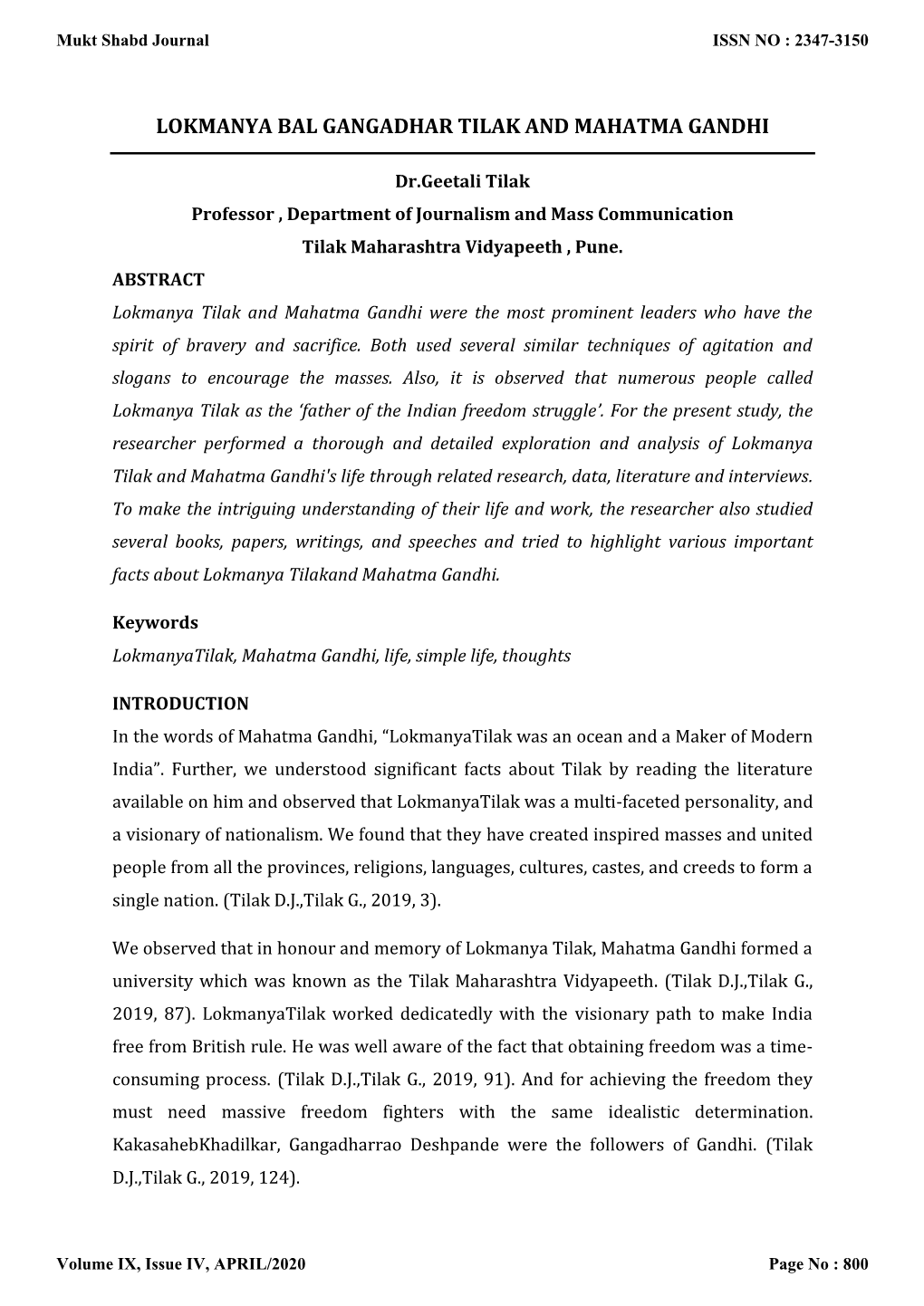 Lokmanya Bal Gangadhar Tilak and Mahatma Gandhi