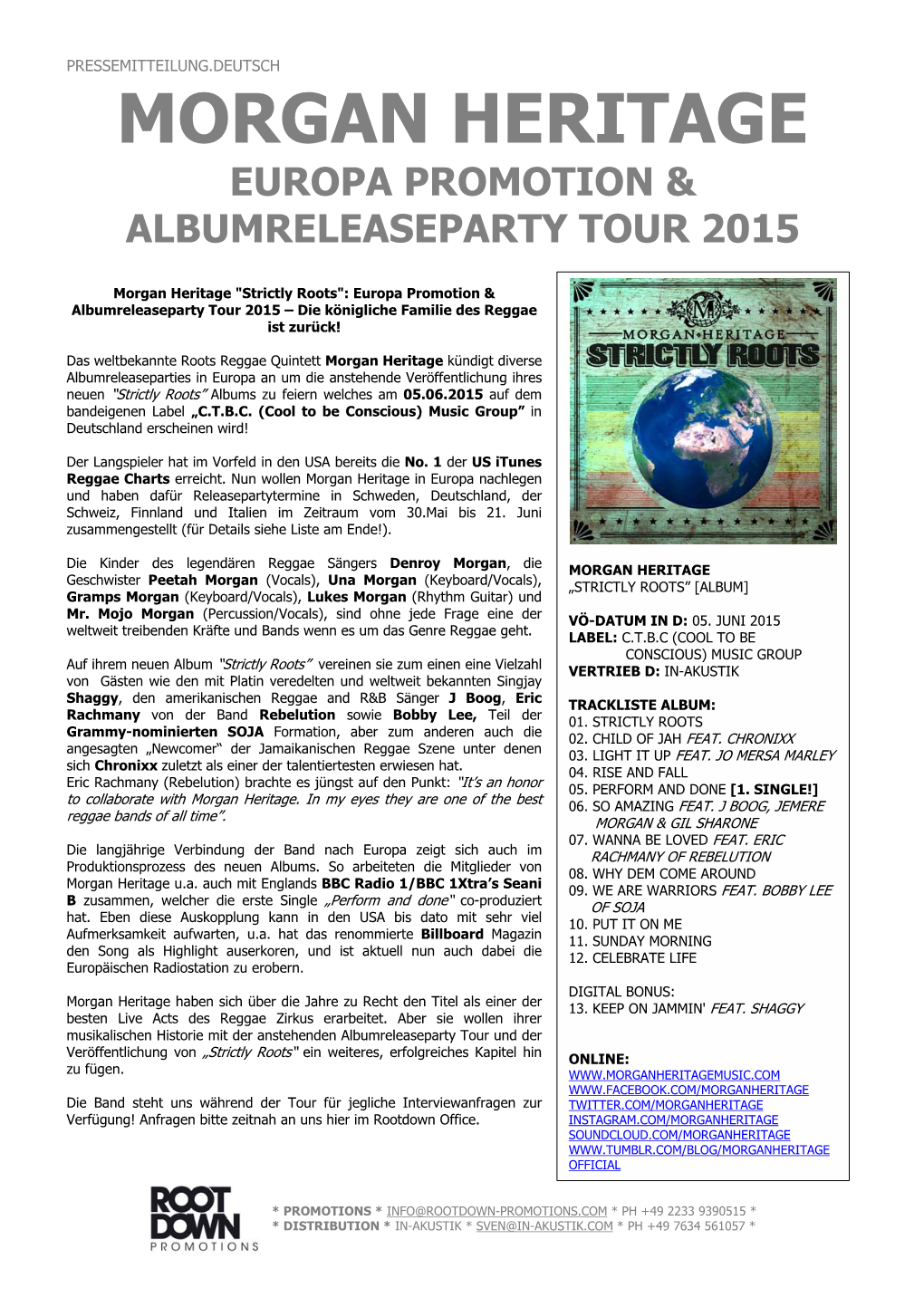 Morgan Heritage Europa Promotion & Albumreleaseparty Tour 2015