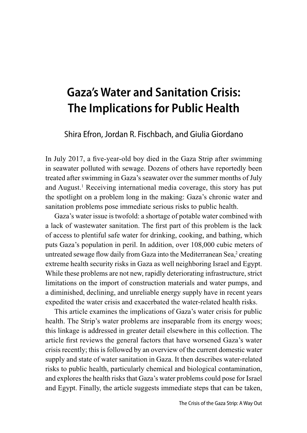 Gaza's Water and Sanitation Crisis: the Implications for Public Health