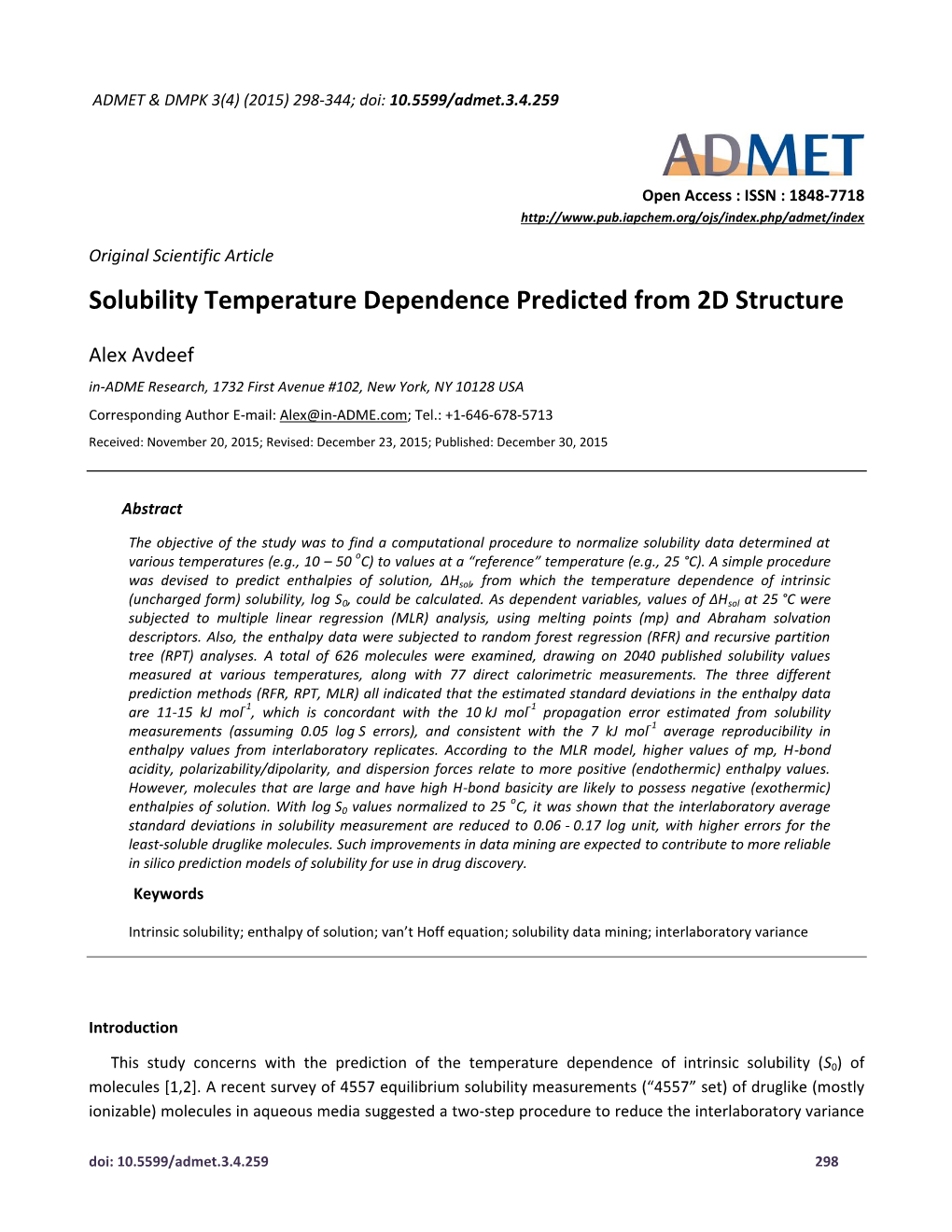 Solubility Temperature Dependence Predicted from 2D Structure