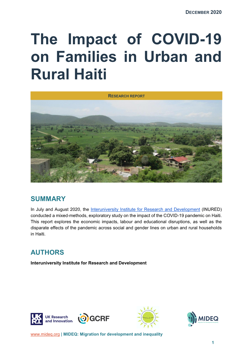 The Impact of COVID-19 on Families in Urban and Rural Haiti