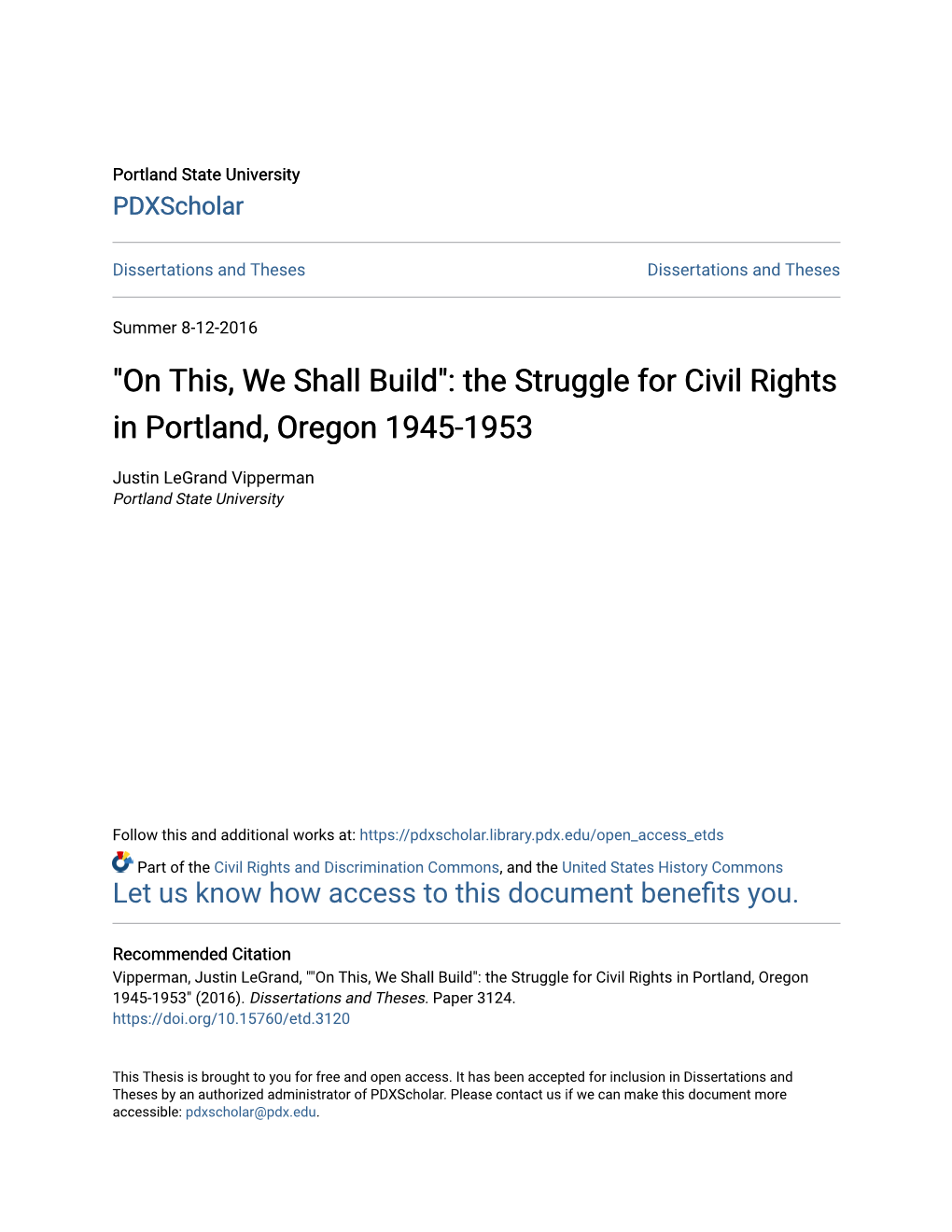 The Struggle for Civil Rights in Portland, Oregon 1945-1953