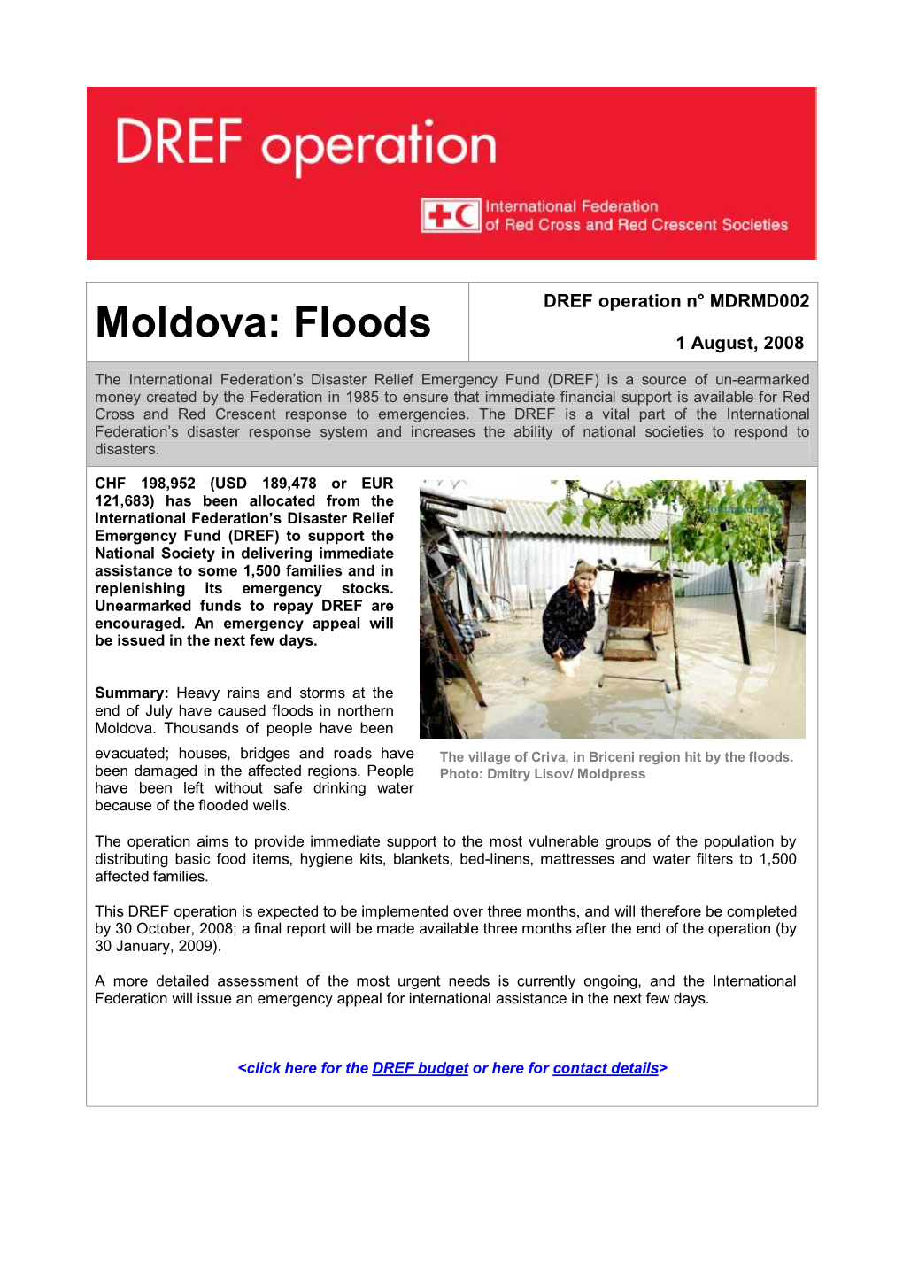 Moldova: Floods 1 August, 2008