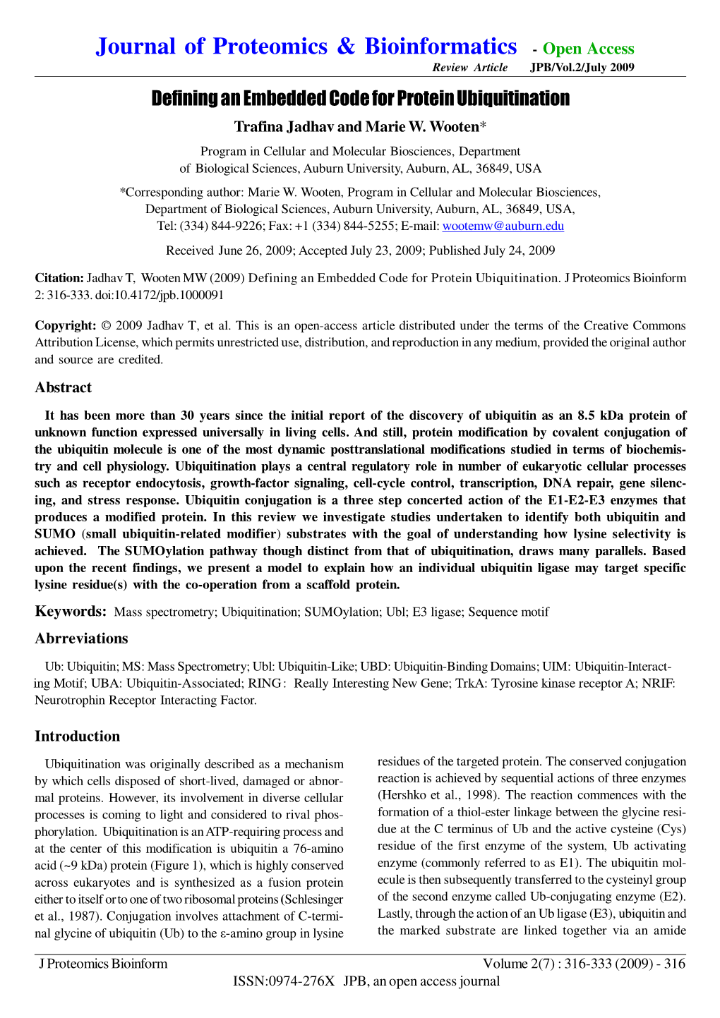 Defining an Embedded Code for Protein Ubiquitination Trafina Jadhav and Marie W