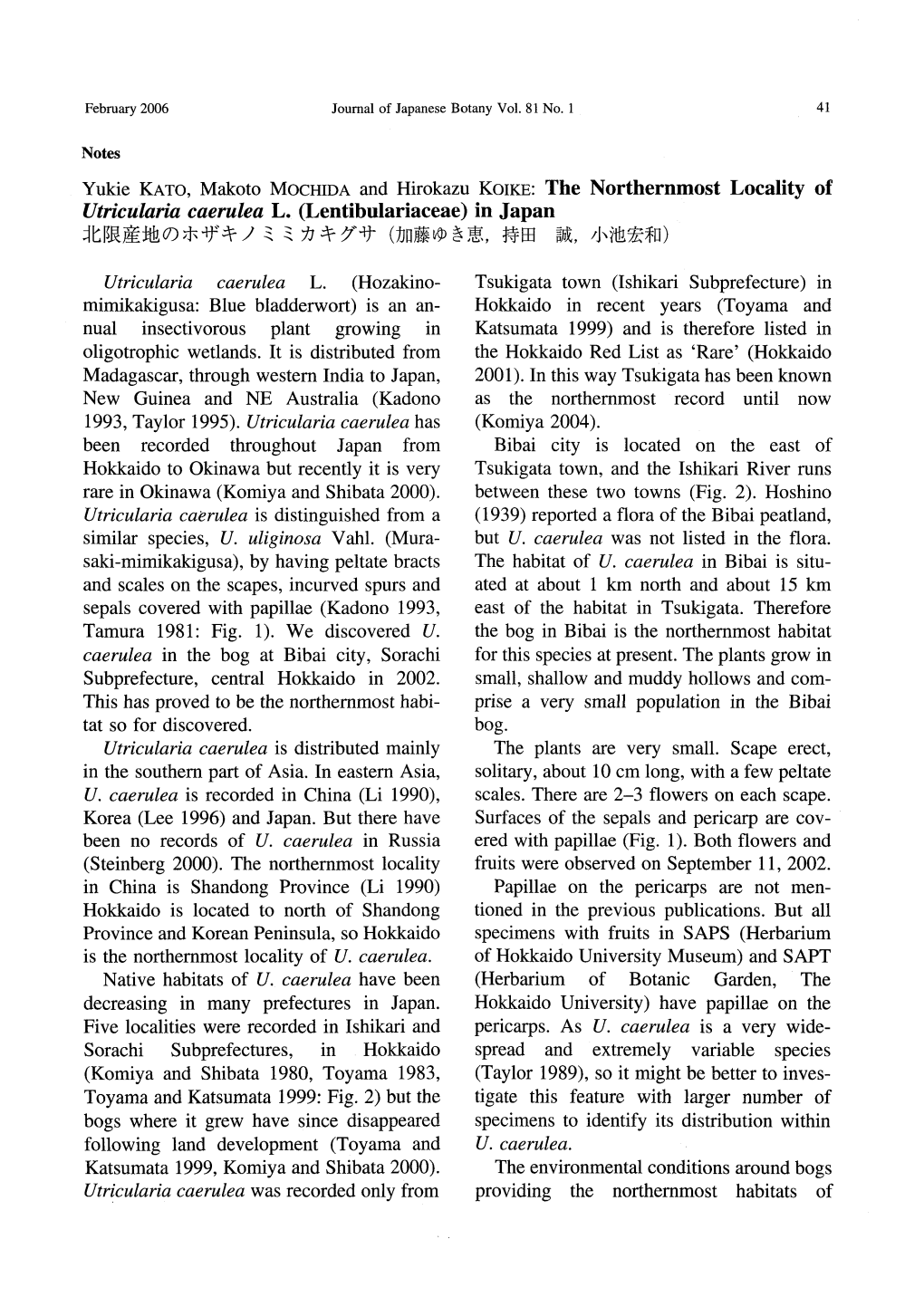 Journal of Japanese Botany Vol. 81 No. 1