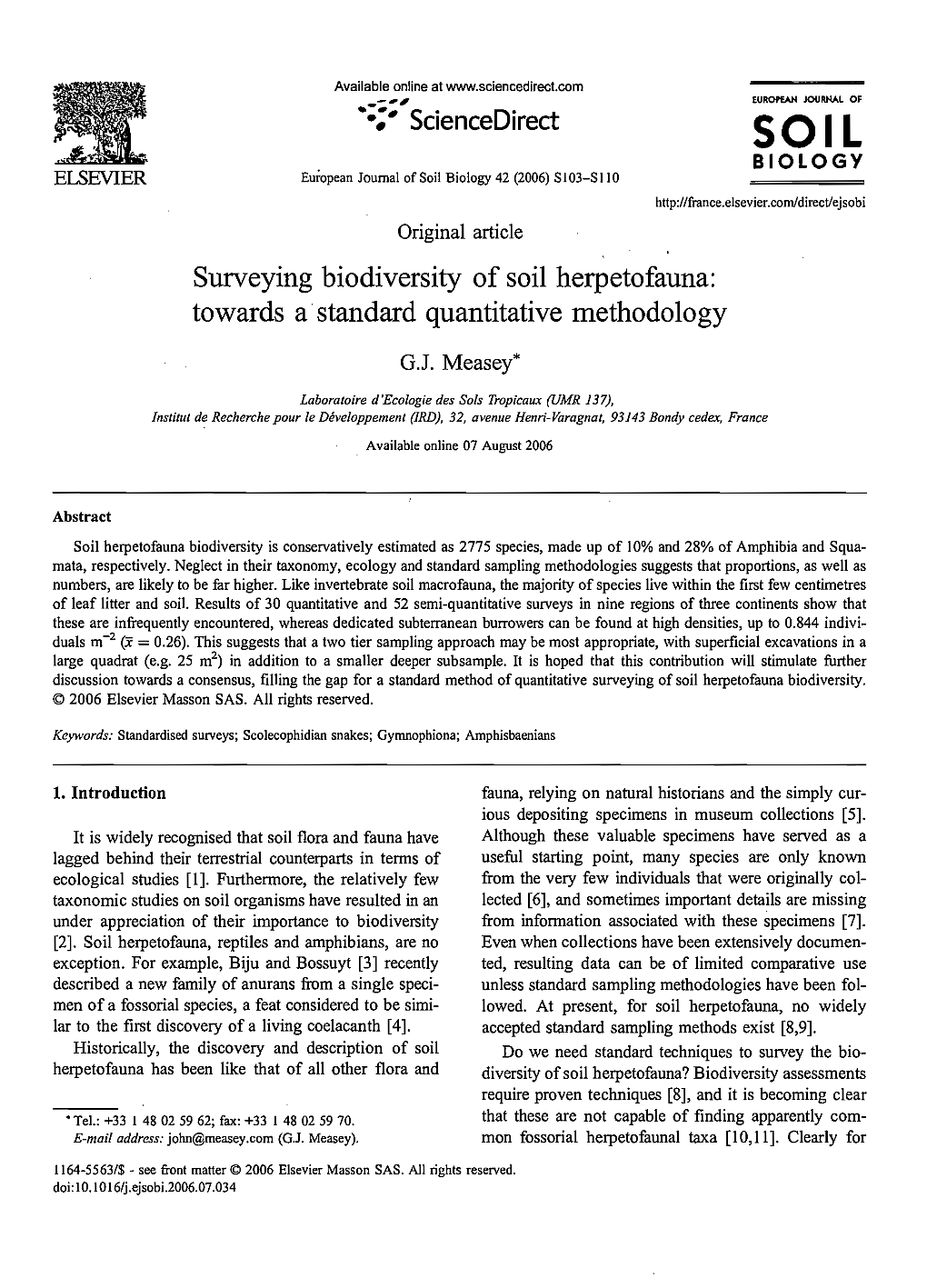 Surveying Biodiversity of Soil Herpetofauna: Towards A· Standard Quantitative Methodology