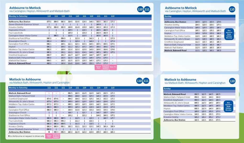 Ashbourne to Matlock 110 111 Ashbourne to Matlock 110 Via Carsington, Hopton, Wirksworth and Matlock Bath Via Carsington, Hopton, Wirksworth and Matlock Bath