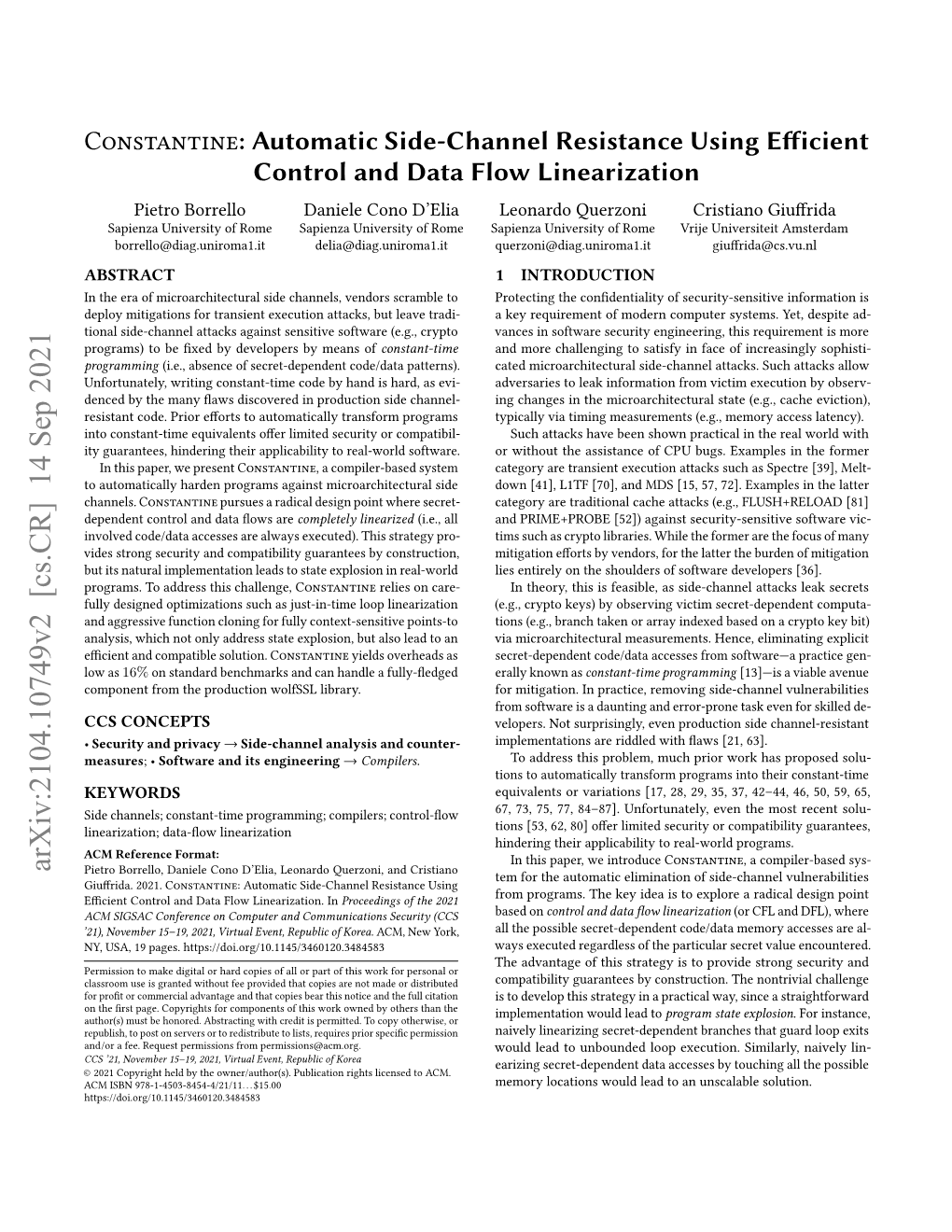 Constantine: Automatic Side-Channel Resistance Using Efficient Control