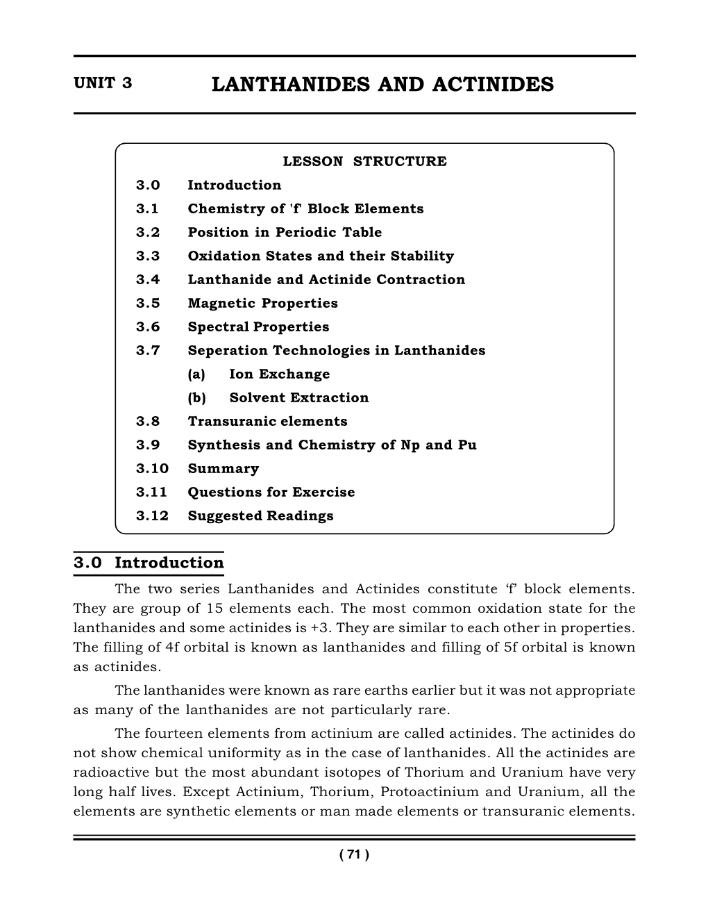 Lanthanides and Actinides Unit 3 Lanthanides and Actinides