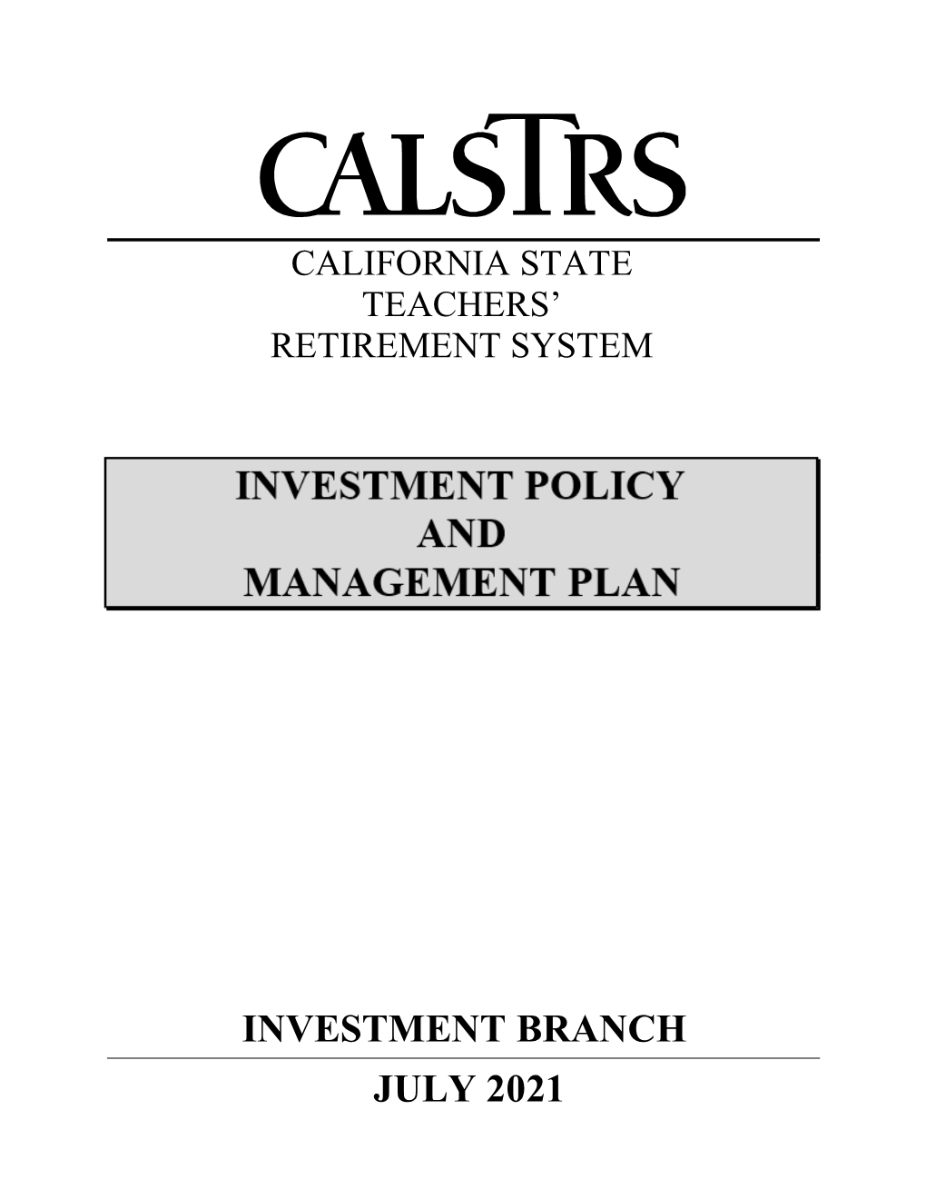 Investment Policy and Management Plan