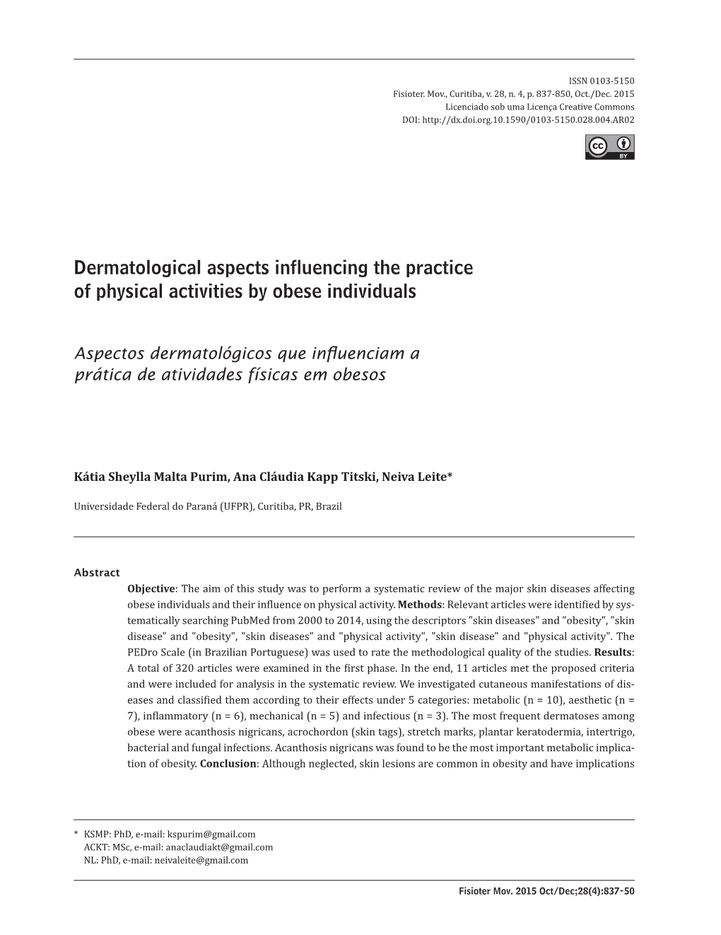 Dermatological Aspects Influencing the Practice of Physical Activities by Obese Individuals