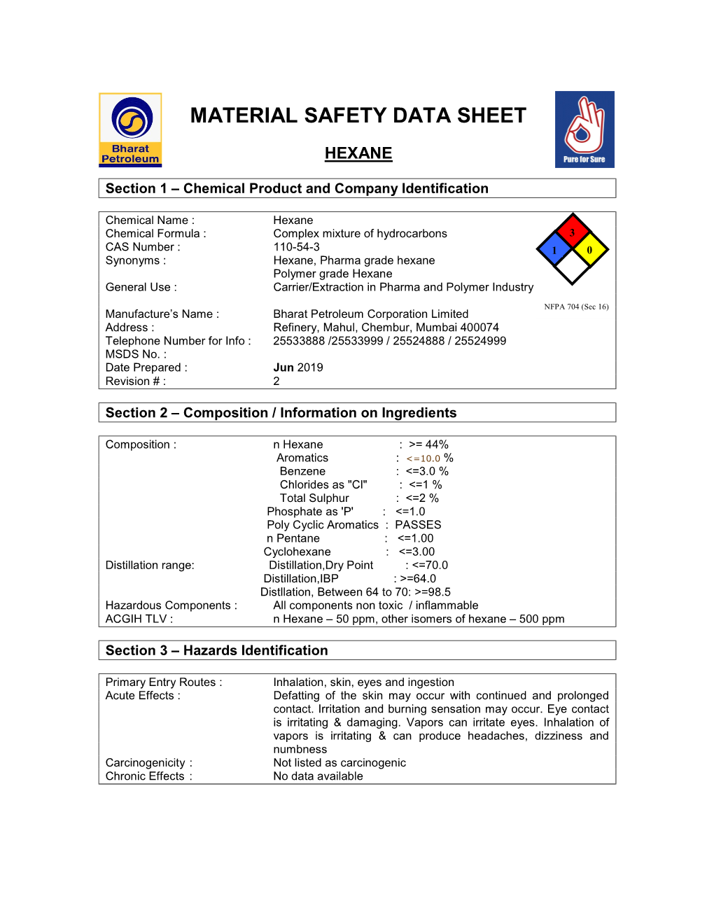 Material Safety Data Sheet