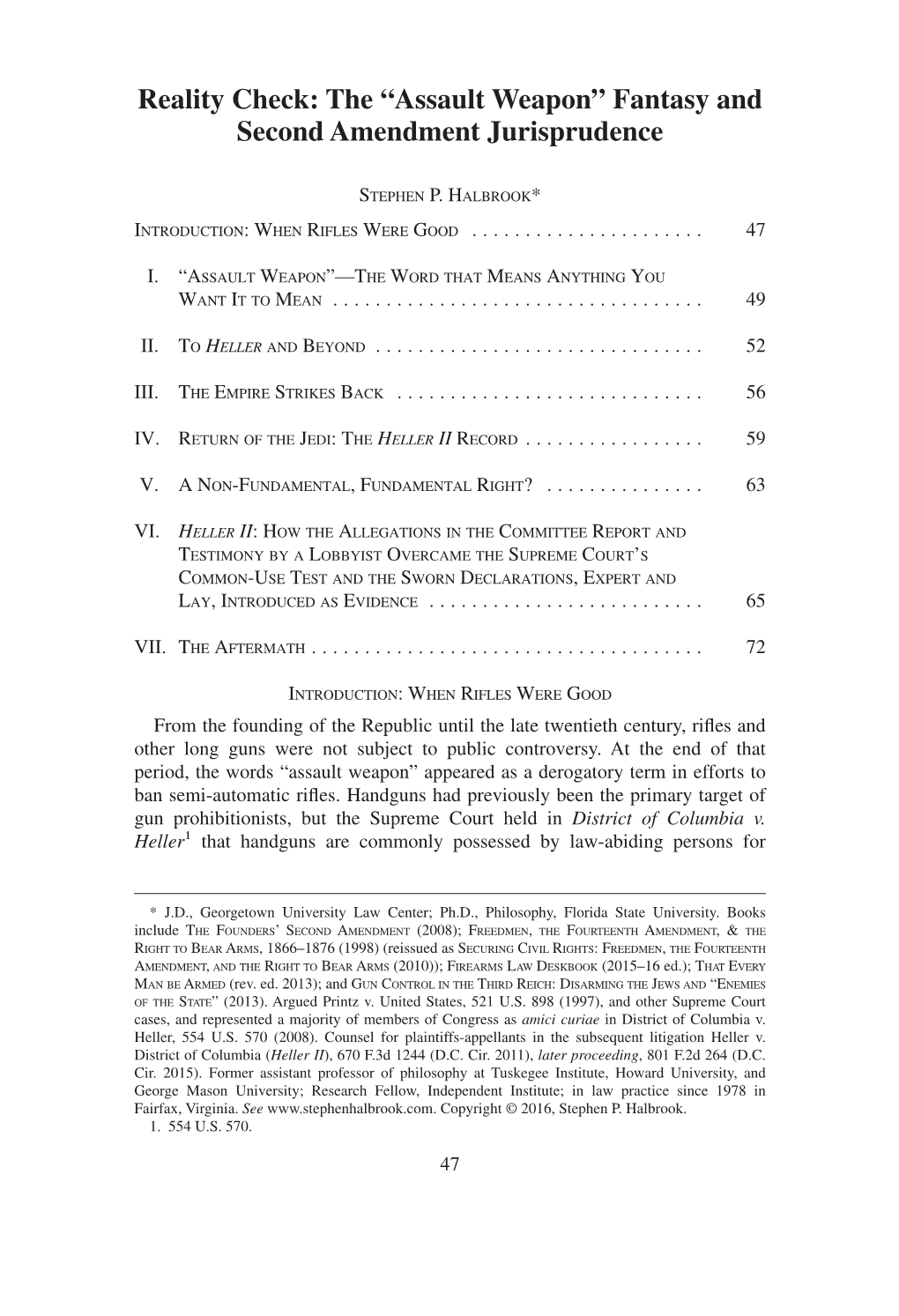 Reality Check: the “Assault Weapon” Fantasy and Second Amendment Jurisprudence