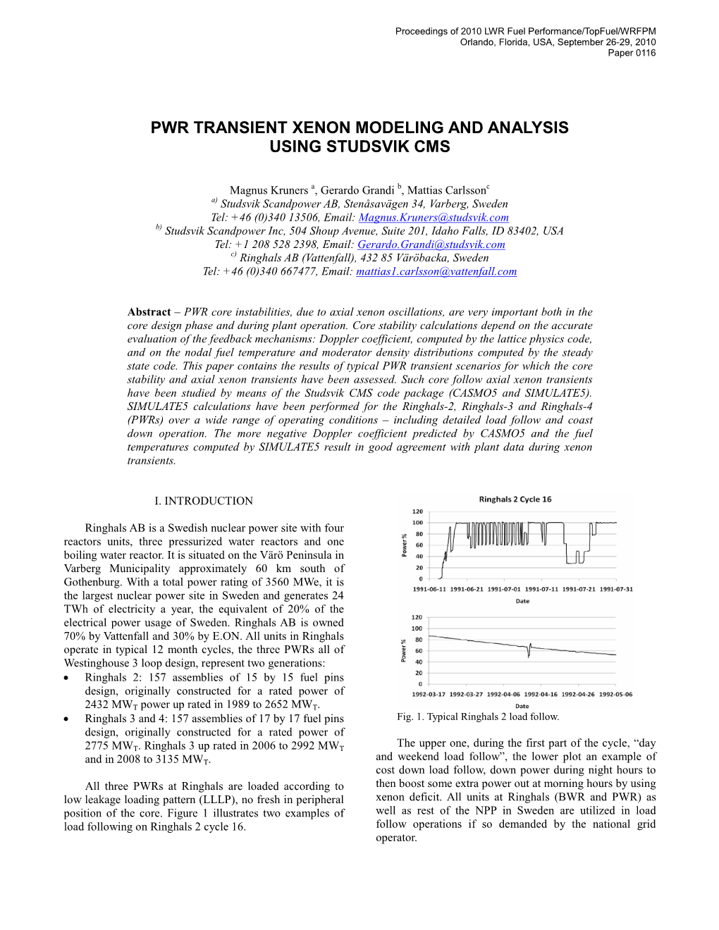 Pwr Transient Xenon Modeling and Analysis Using Studsvik Cms