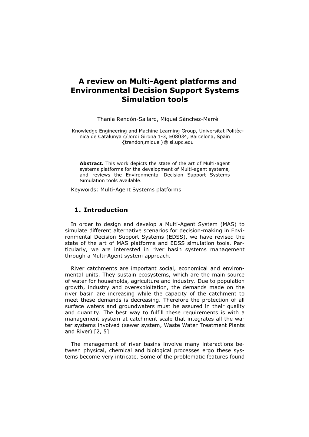 A Review on Multi-Agent Platforms and Environmental Decision Support Systems Simulation Tools