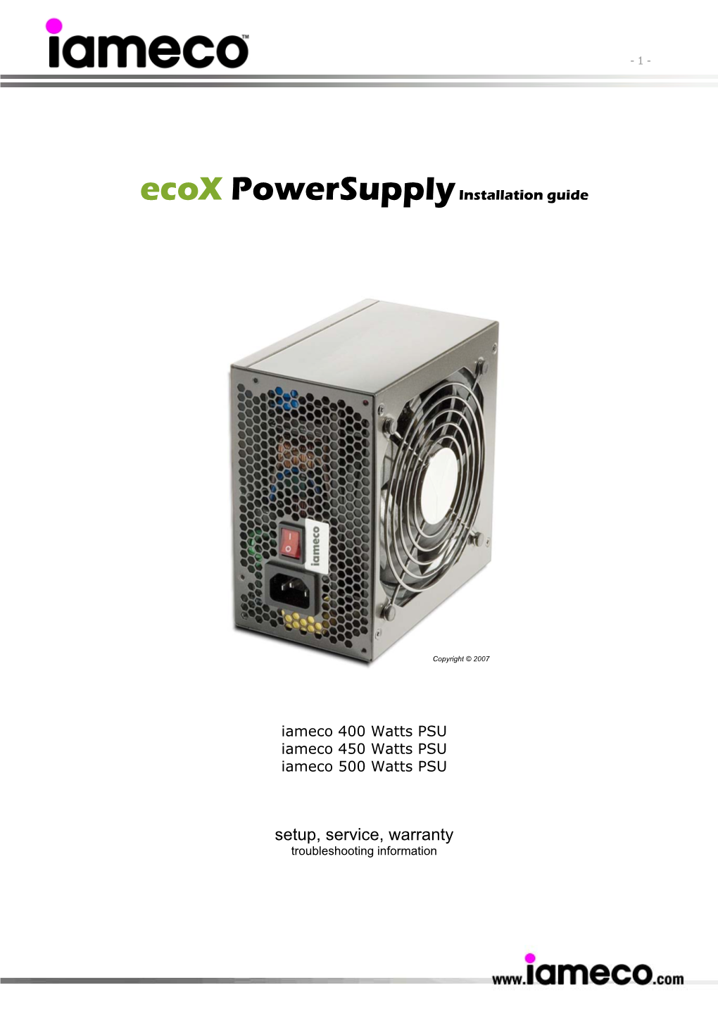 Iameco Ecox Power Supply User's Manual