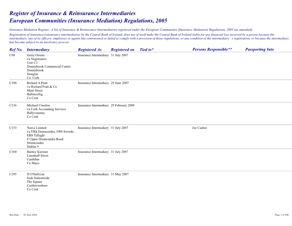 Register of Insurance & Reinsurance Intermediaries European