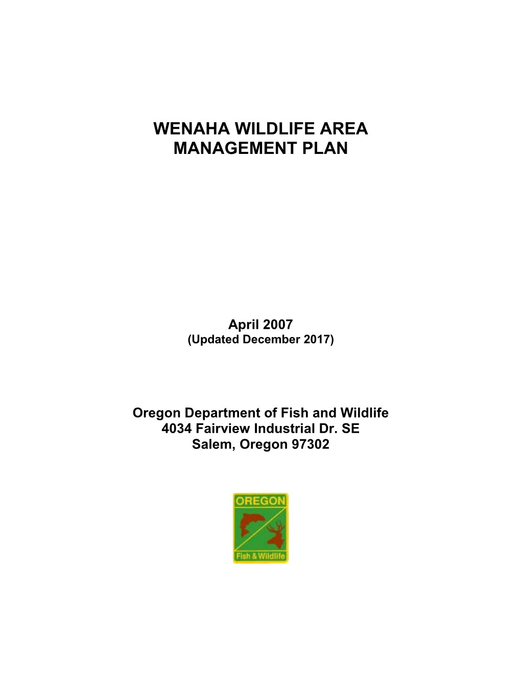 Wenaha Wildlife Area Management Plan