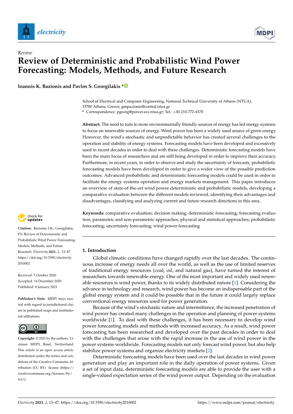 Review of Deterministic and Probabilistic Wind Power Forecasting: Models, Methods, and Future Research