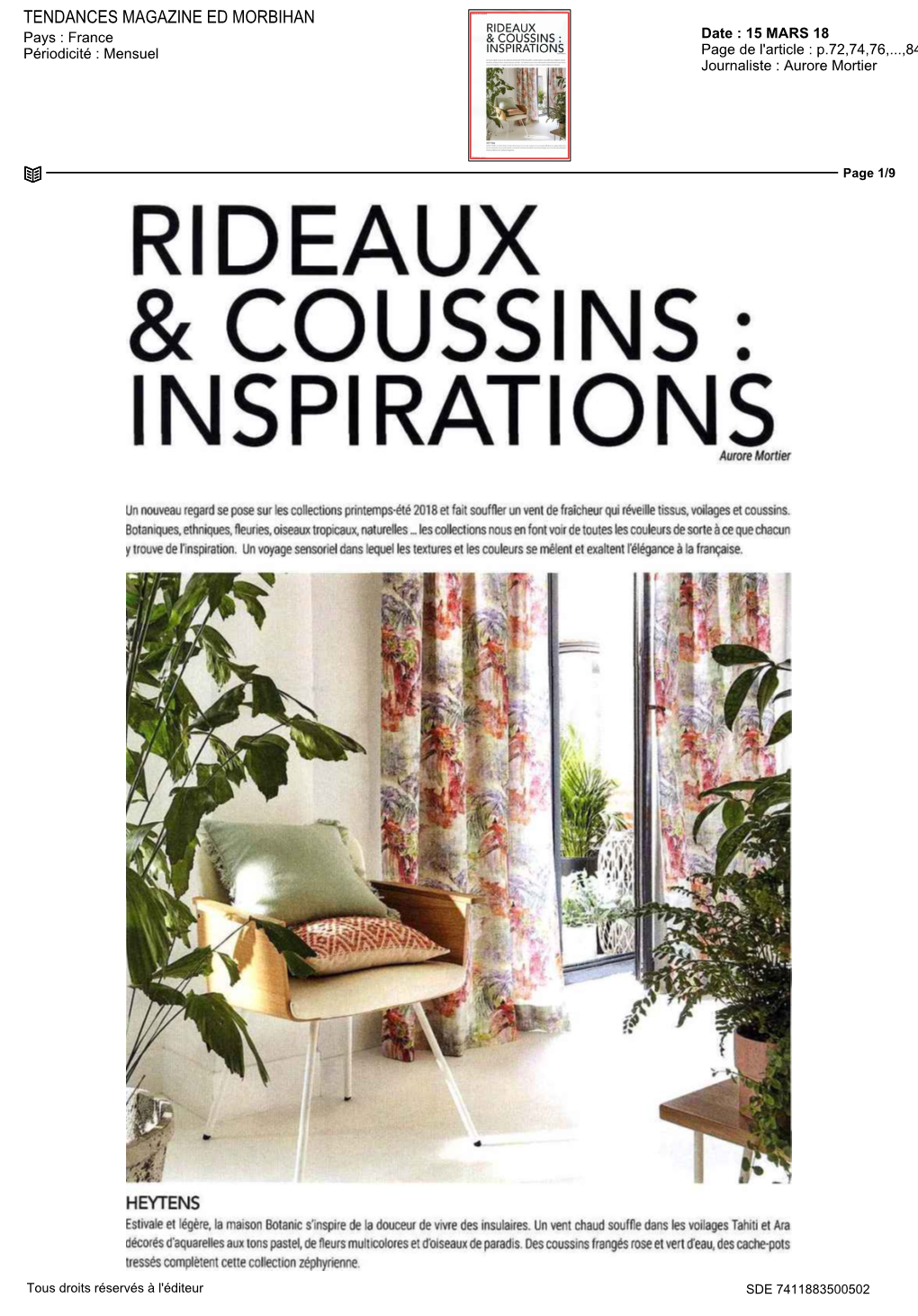 RIDEAUX & COUSSINS: INSPIRATIONS/Auroremanier