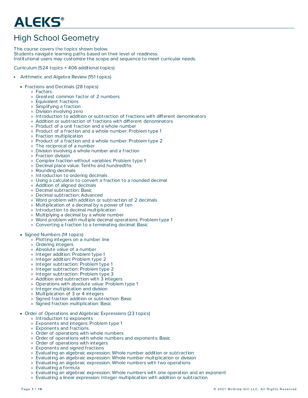 High School Geometry This Course Covers the Topics Shown Below