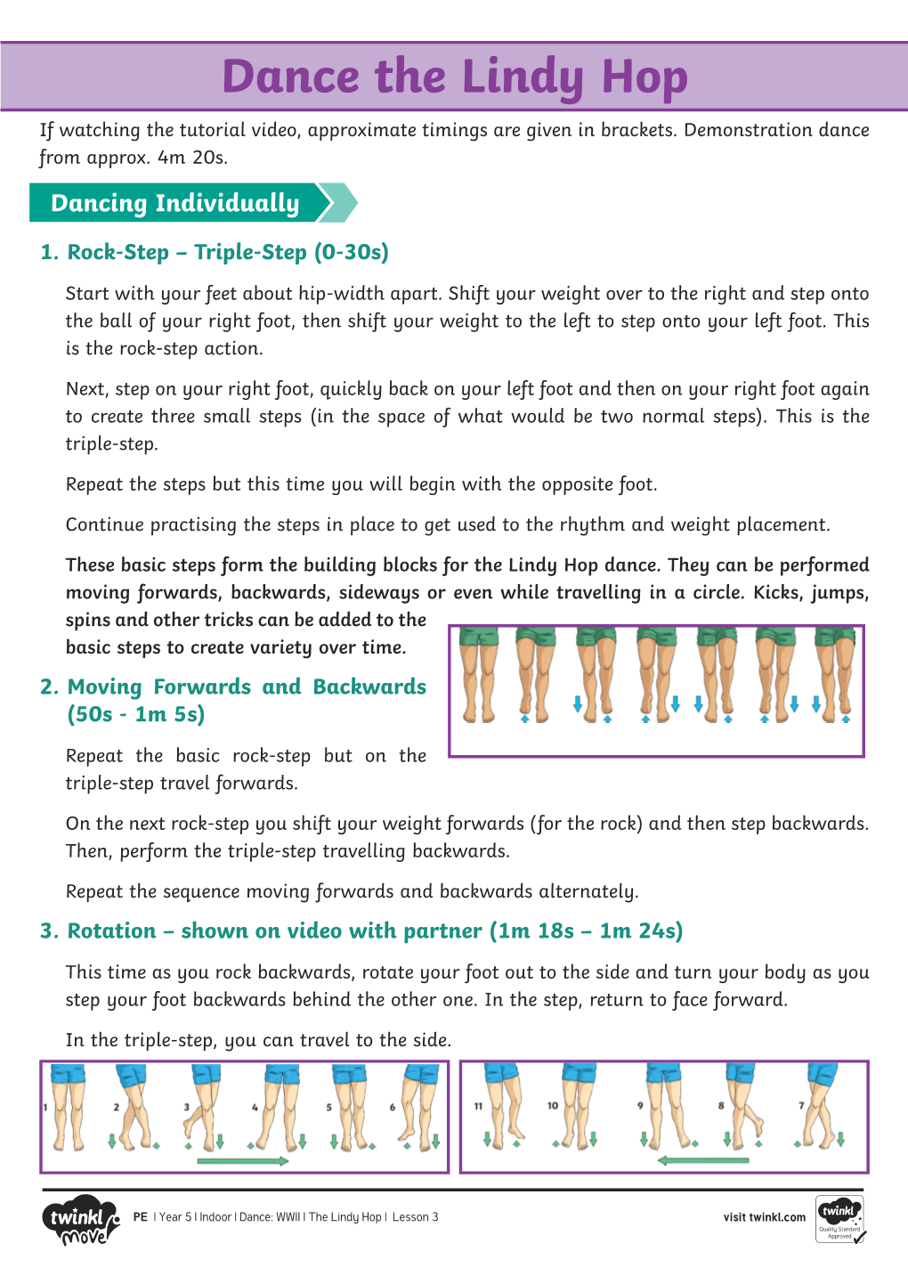 Dance the Lindy Hop If Watching the Tutorial Video, Approximate Timings Are Given in Brackets