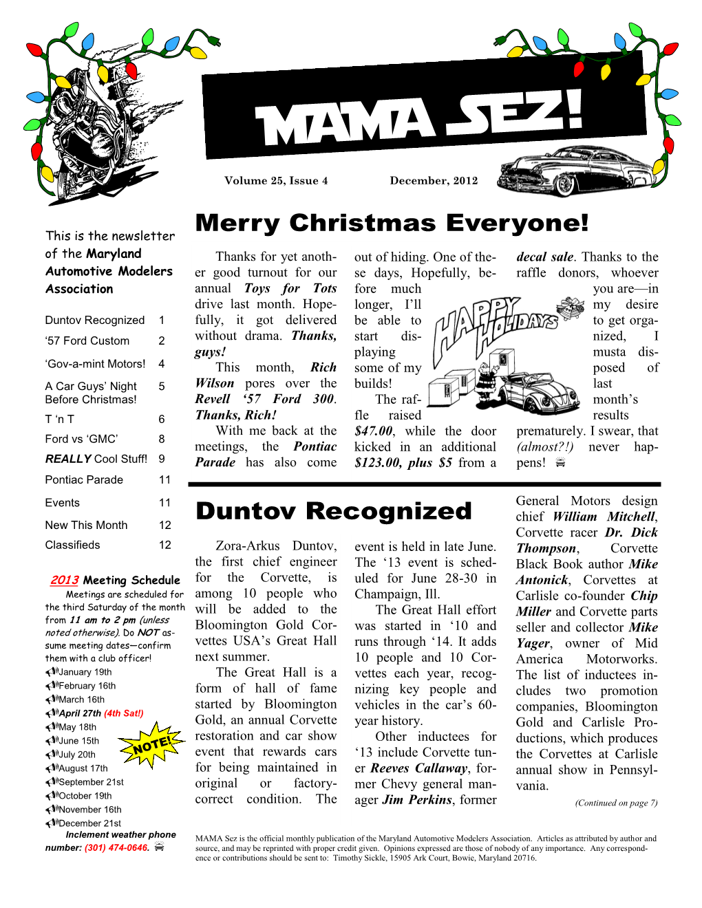 MAMA Sez! Volume 25, Issue 4 December, 2012