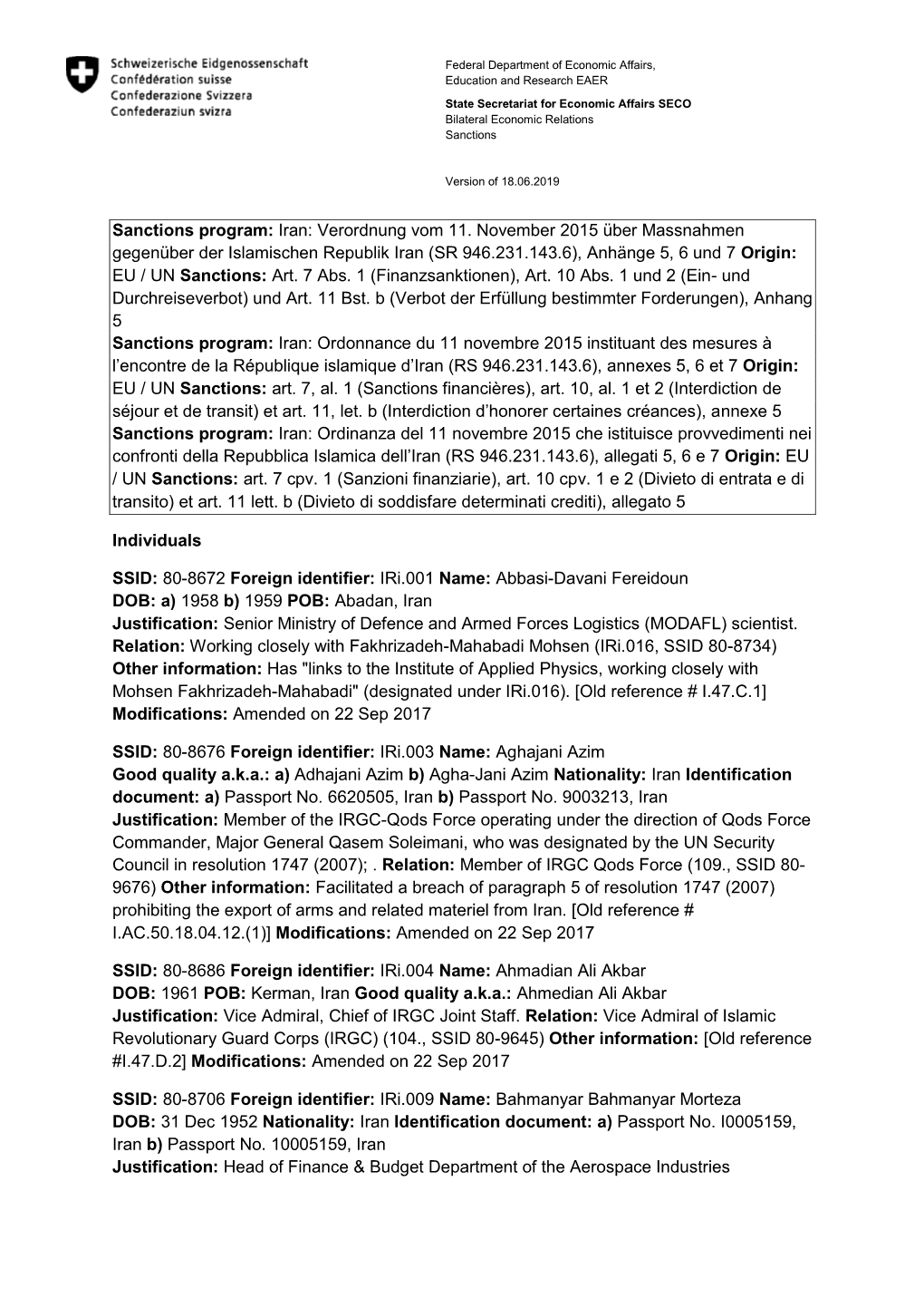 Iran: Verordnung Vom 11