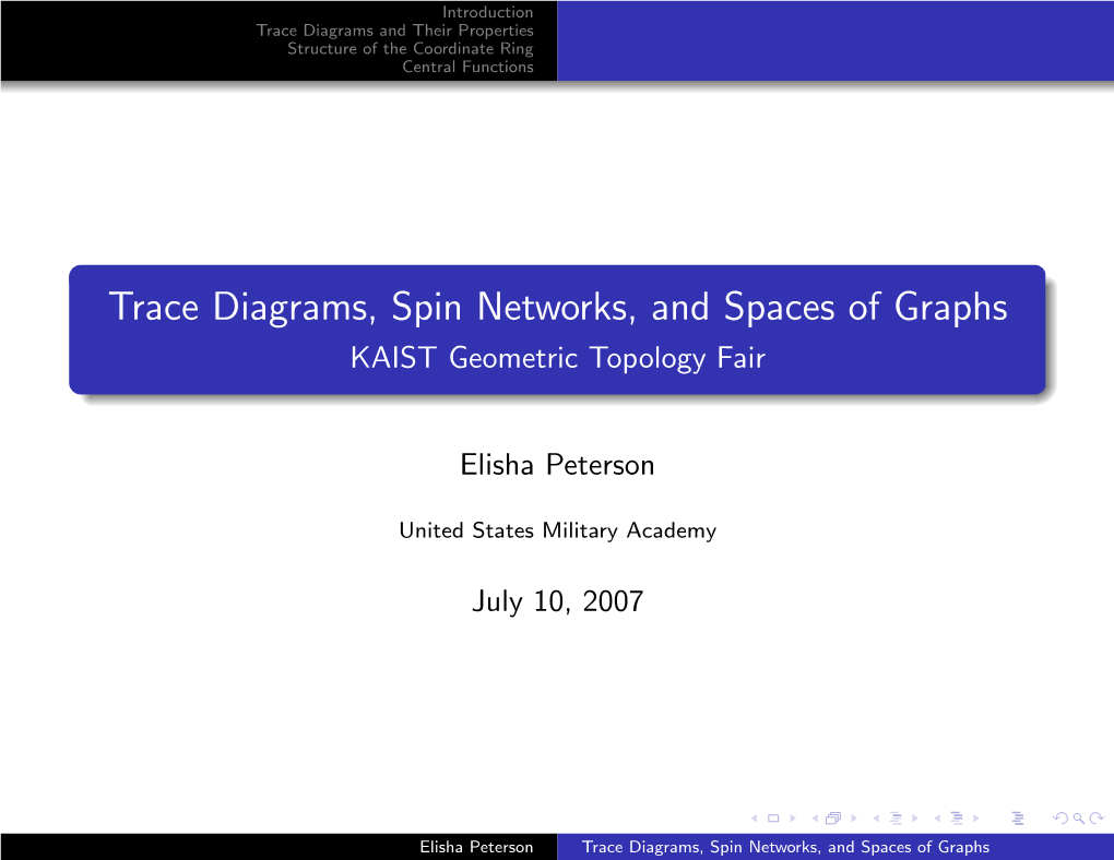 Trace Diagrams, Spin Networks, and Spaces of Graphs KAIST Geometric Topology Fair