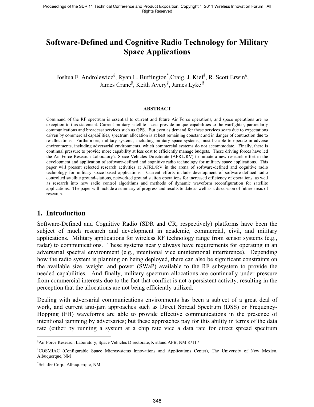 Software-Defined and Cognitive Radio Technology for Military Space Applications