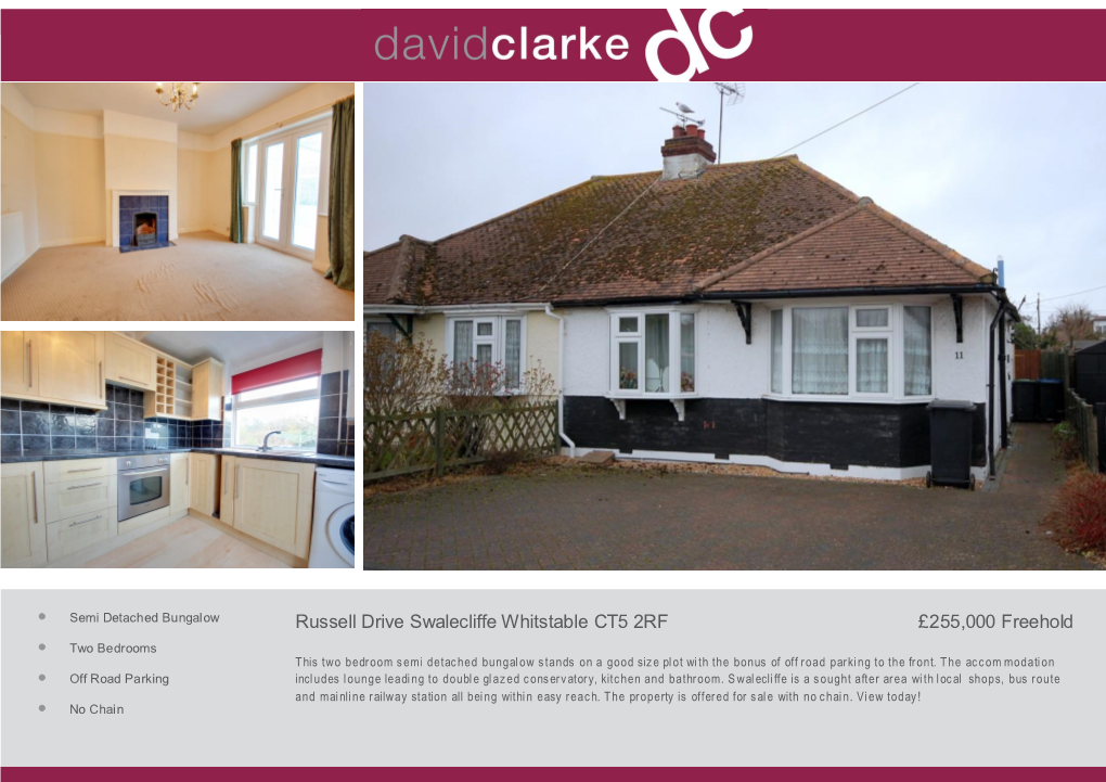 Russell Drive Swalecliffe Whitstable CT5 2RF £255,000 Freehold