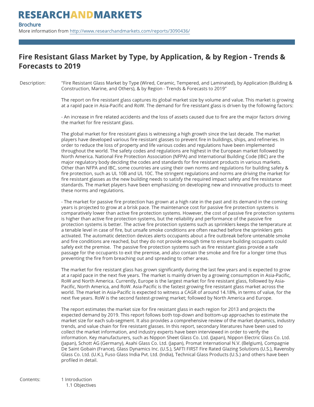 Fire Resistant Glass Market by Type, by Application, & by Region