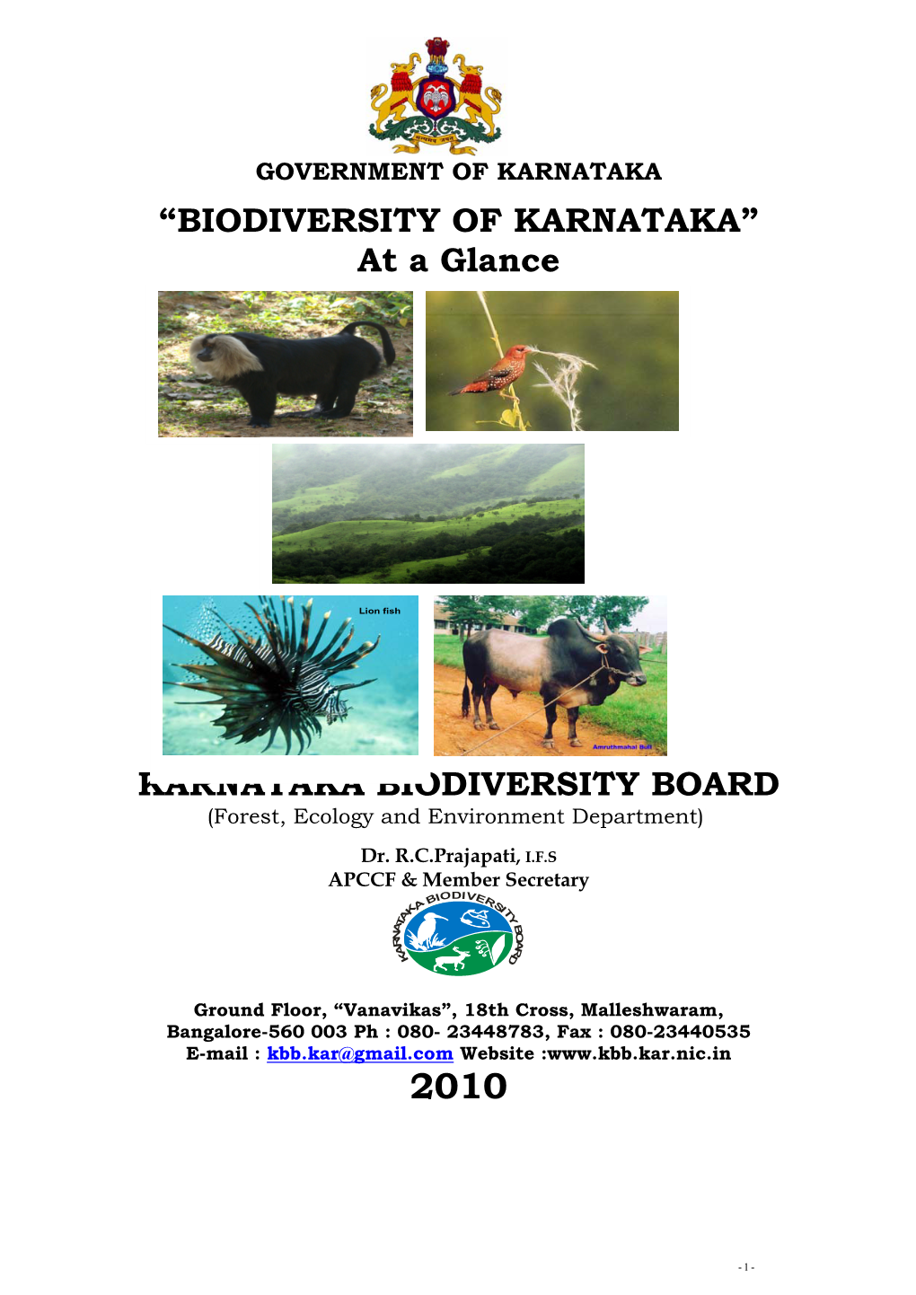 At a Glance KARNATAKA BIODIVERSITY BOARD