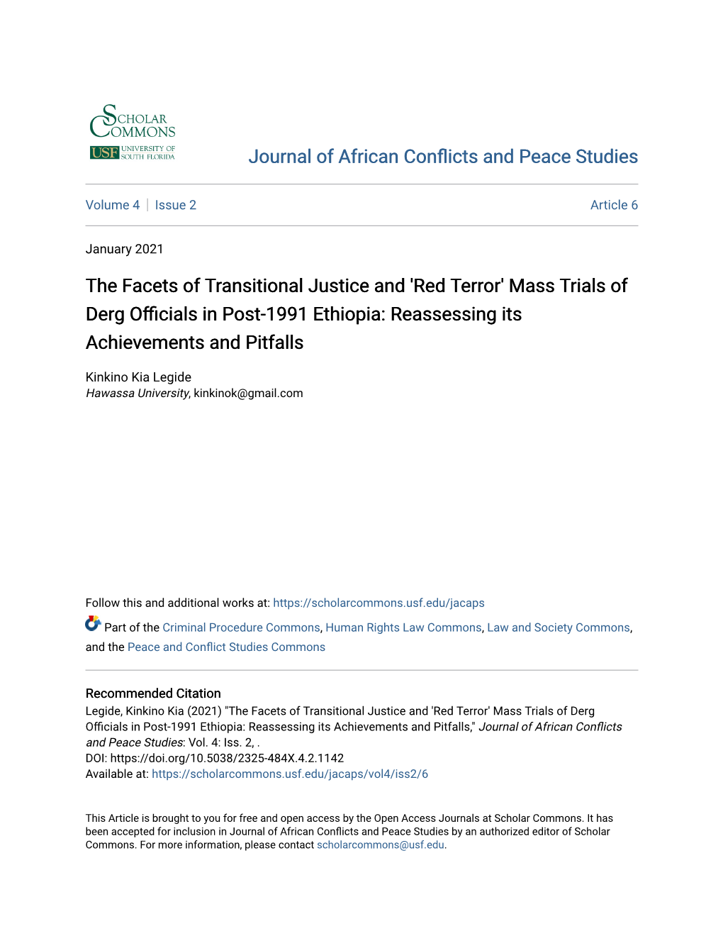 Red Terror' Mass Trials of Derg Officials Inost-1991 P Ethiopia: Reassessing Its Achievements and Pitfalls