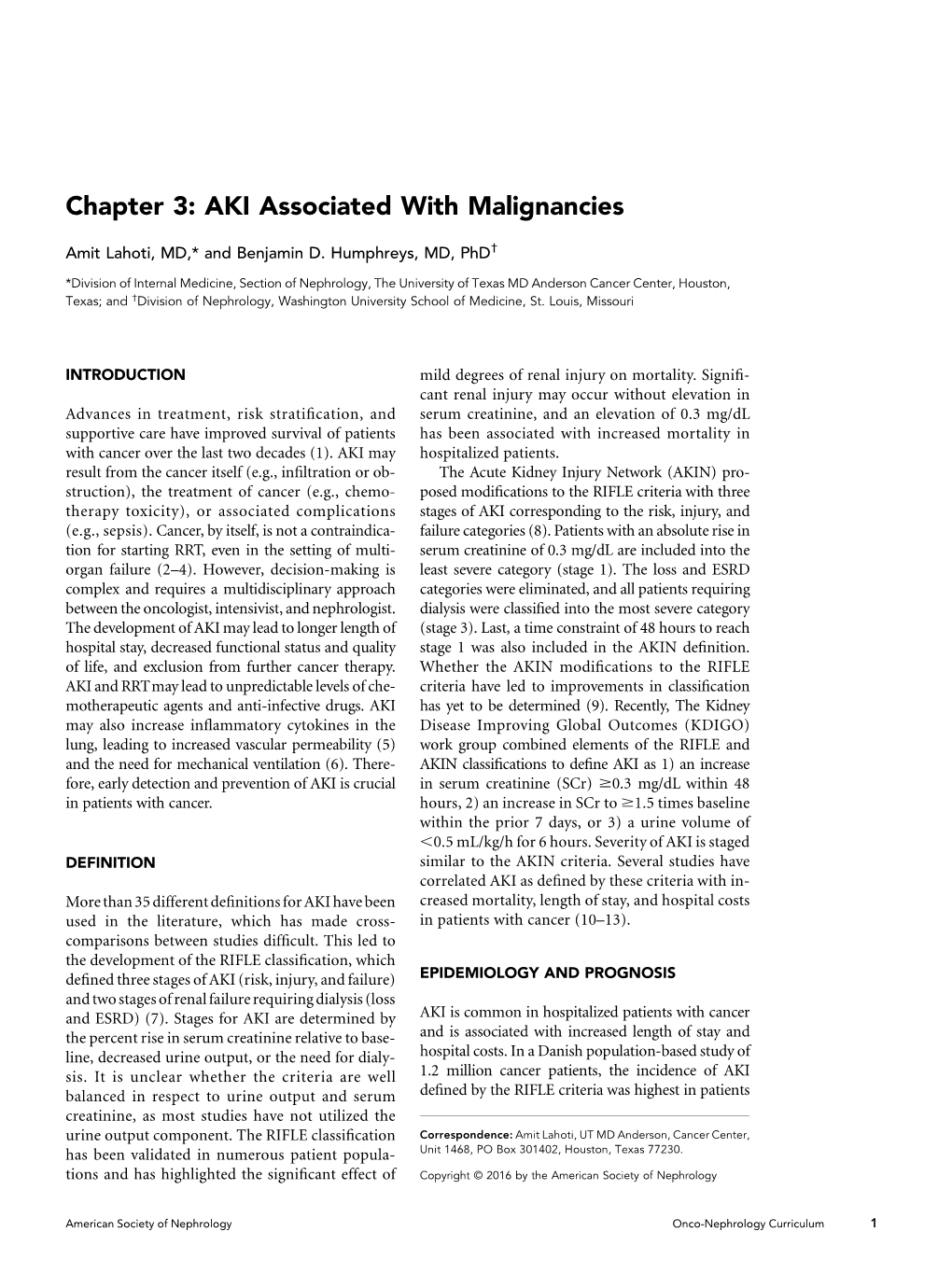 Chapter 3: AKI Associated with Malignancies